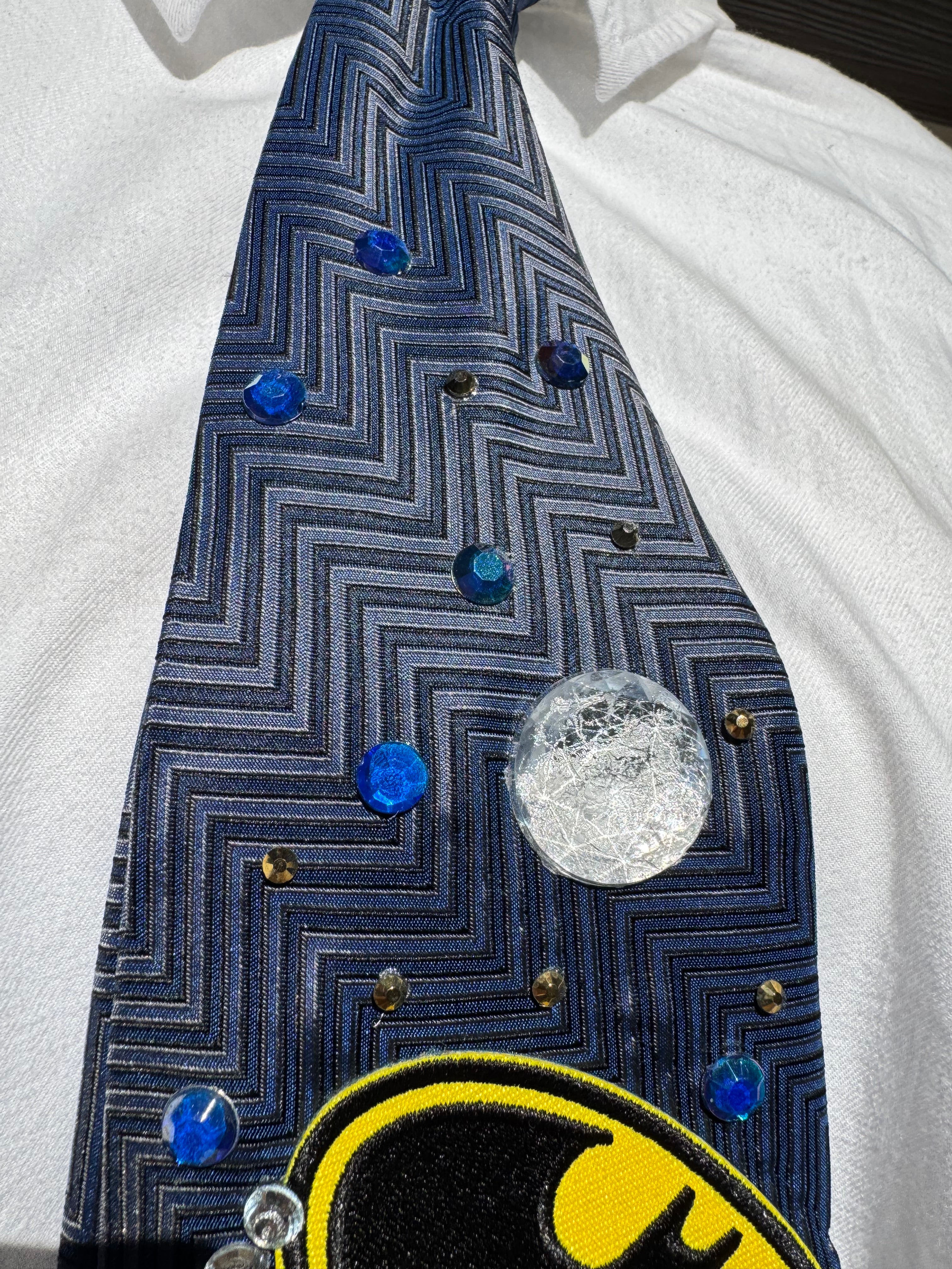 Navy Blue Batman And Spiderman Cross Universes Movie Tie