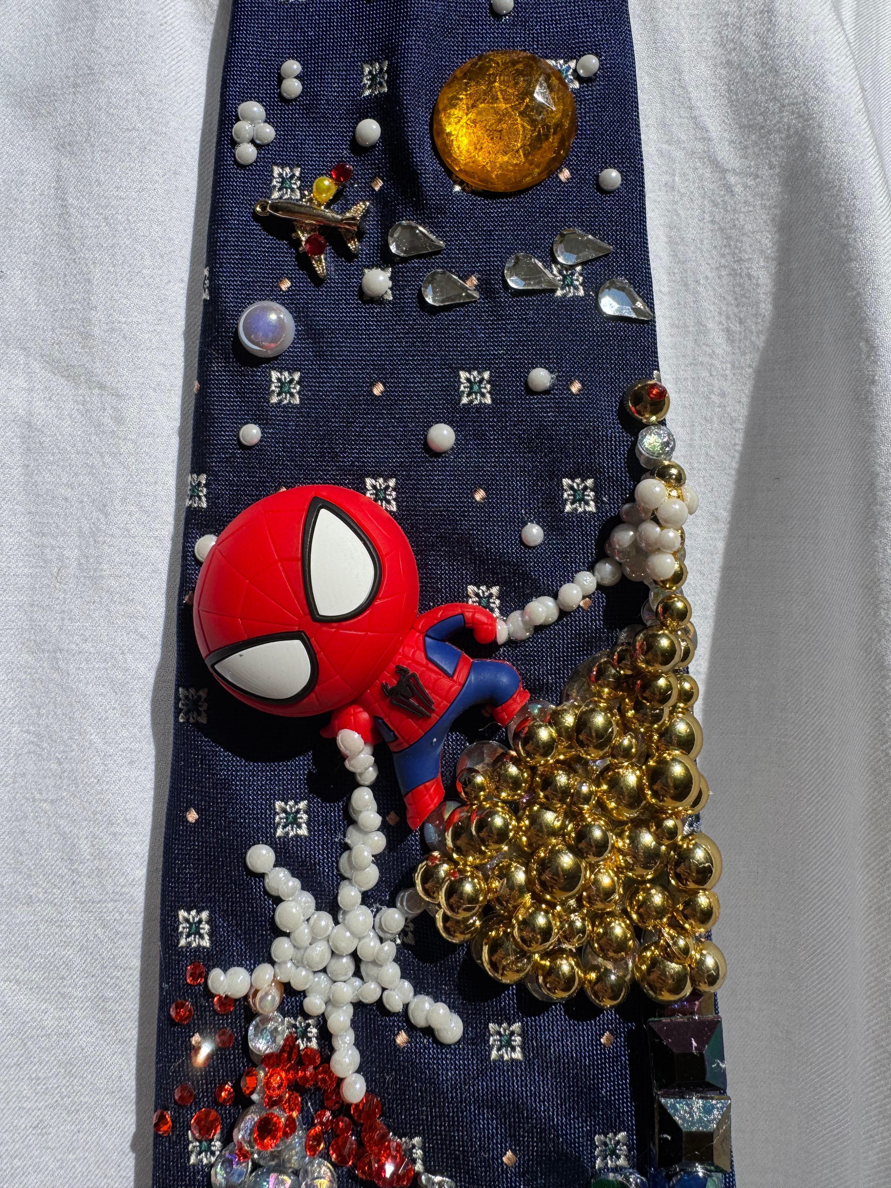 Navy Blue Spiderman Vs Dinosaurs in Taj Mahal Kingdom Spiderman Tie