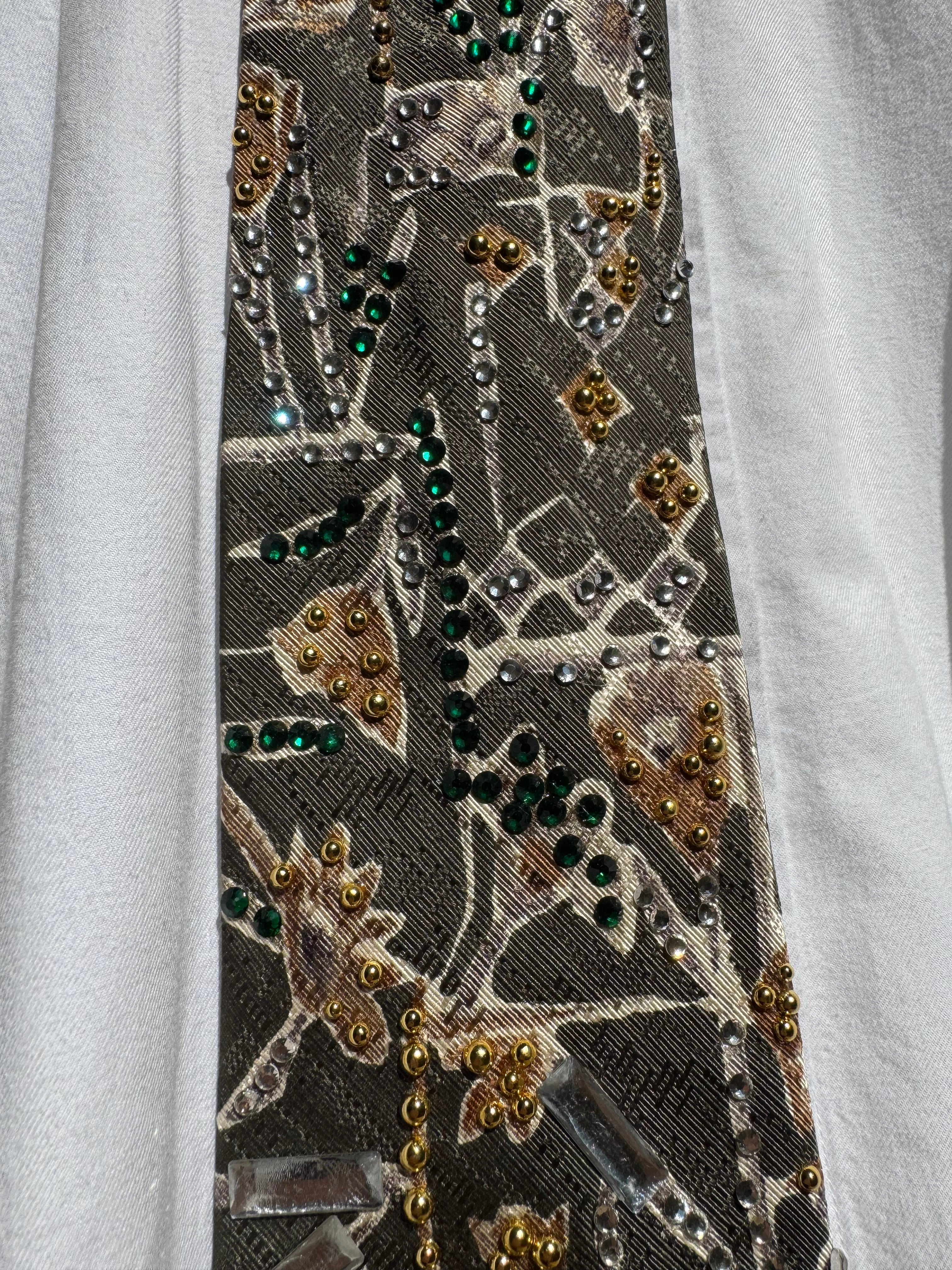Olive Green Floral Print Nature Royalty Tie