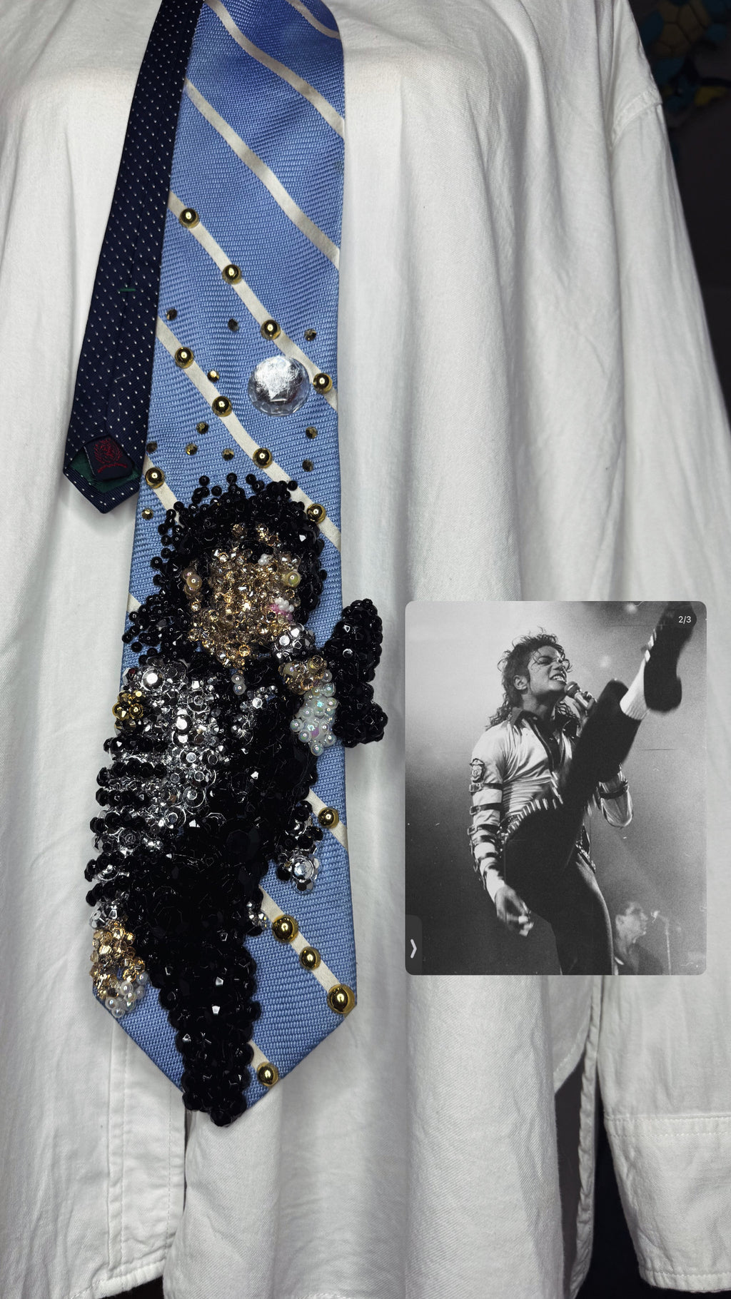 Light Blue Michael Jackson Kicking Leg Up At Wembly Stadium 1988 Tie