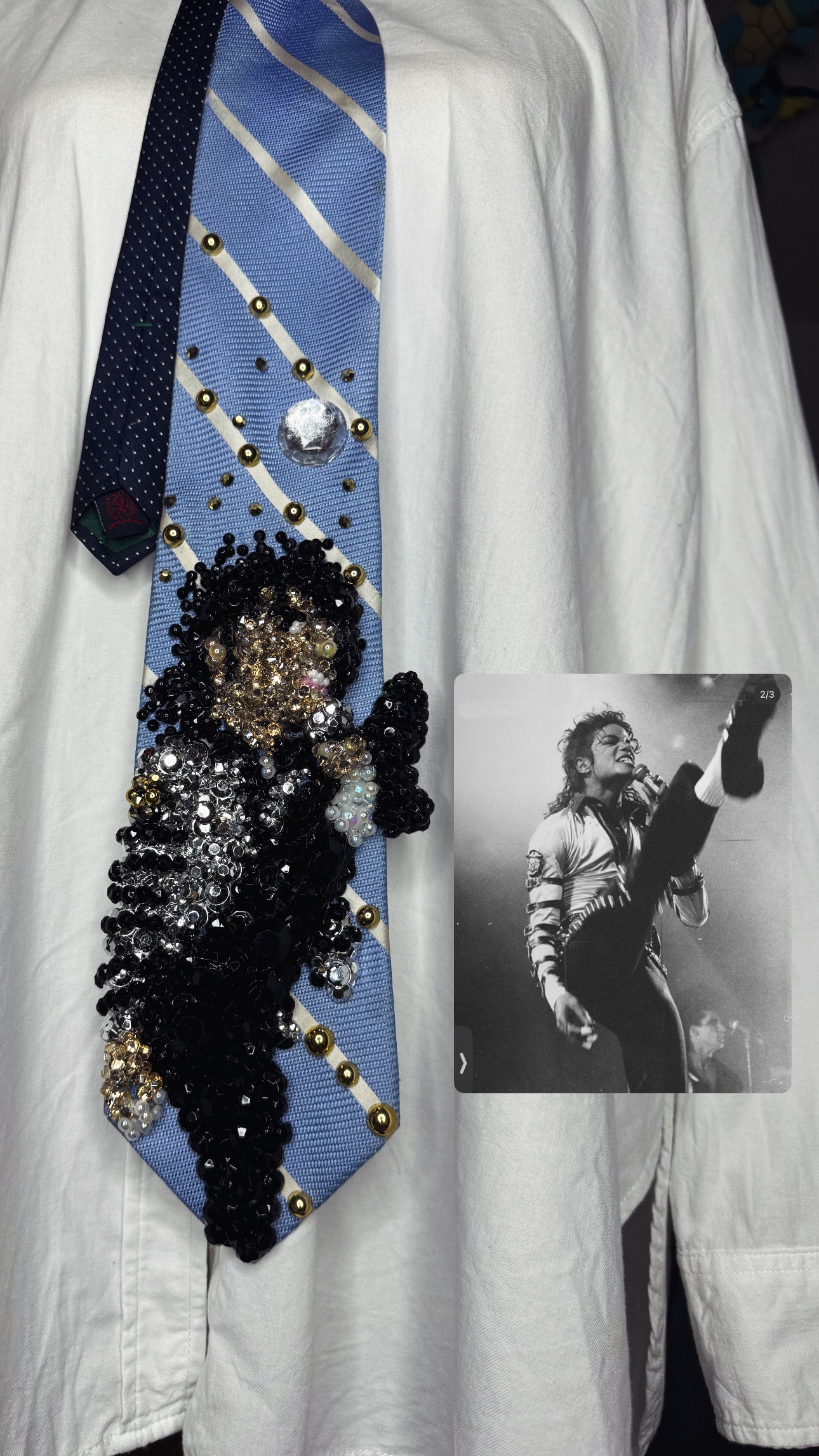 Light Blue Michael Jackson Kicking Leg Up At Wembly Stadium 1988 Tie