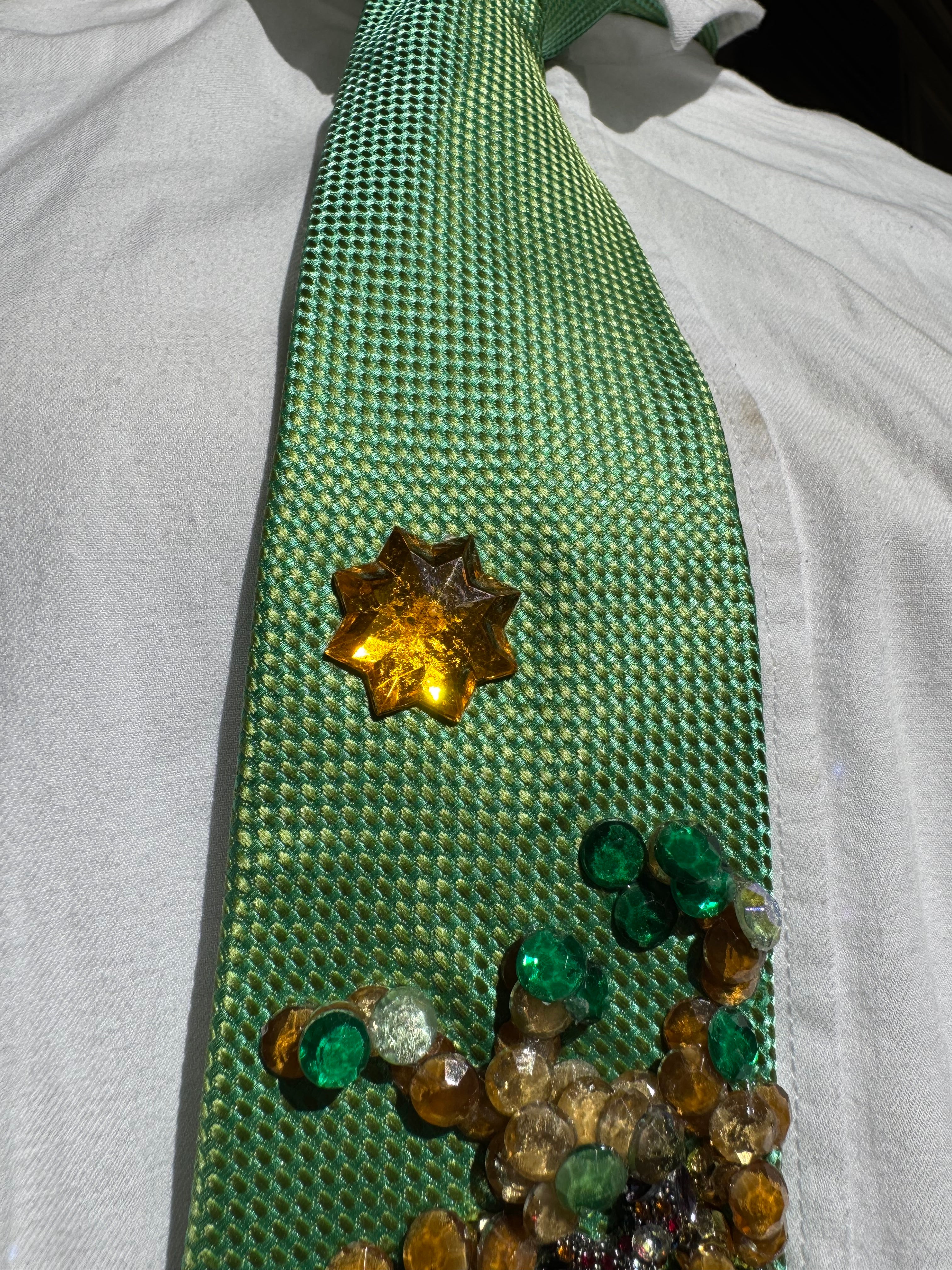 Light Green Stitch Hand Stand Walking Through Trees Nature Tie