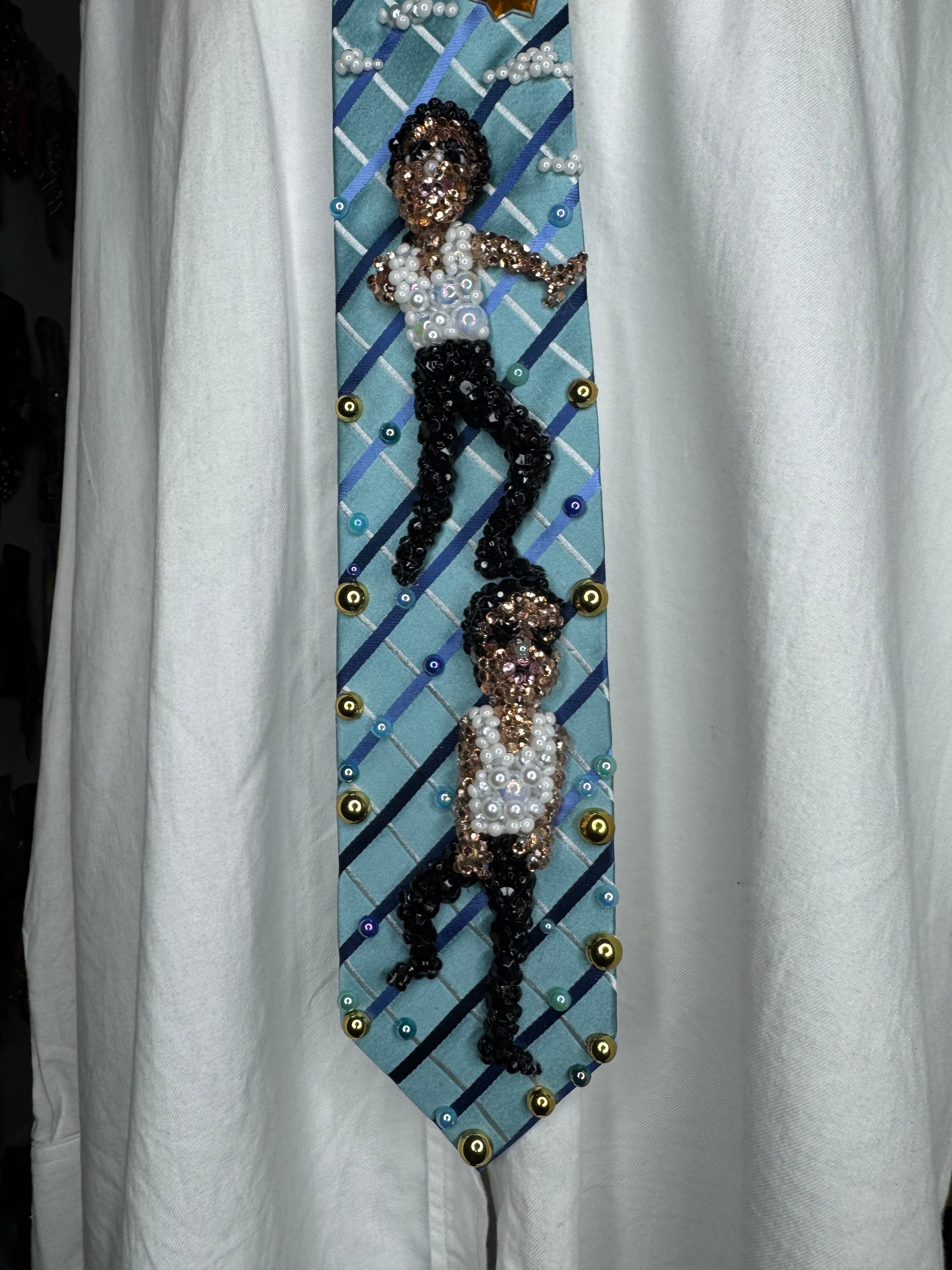 Light Blue Striped Michael Jackson Double Dance Scene From In the Closet Music Video Tie