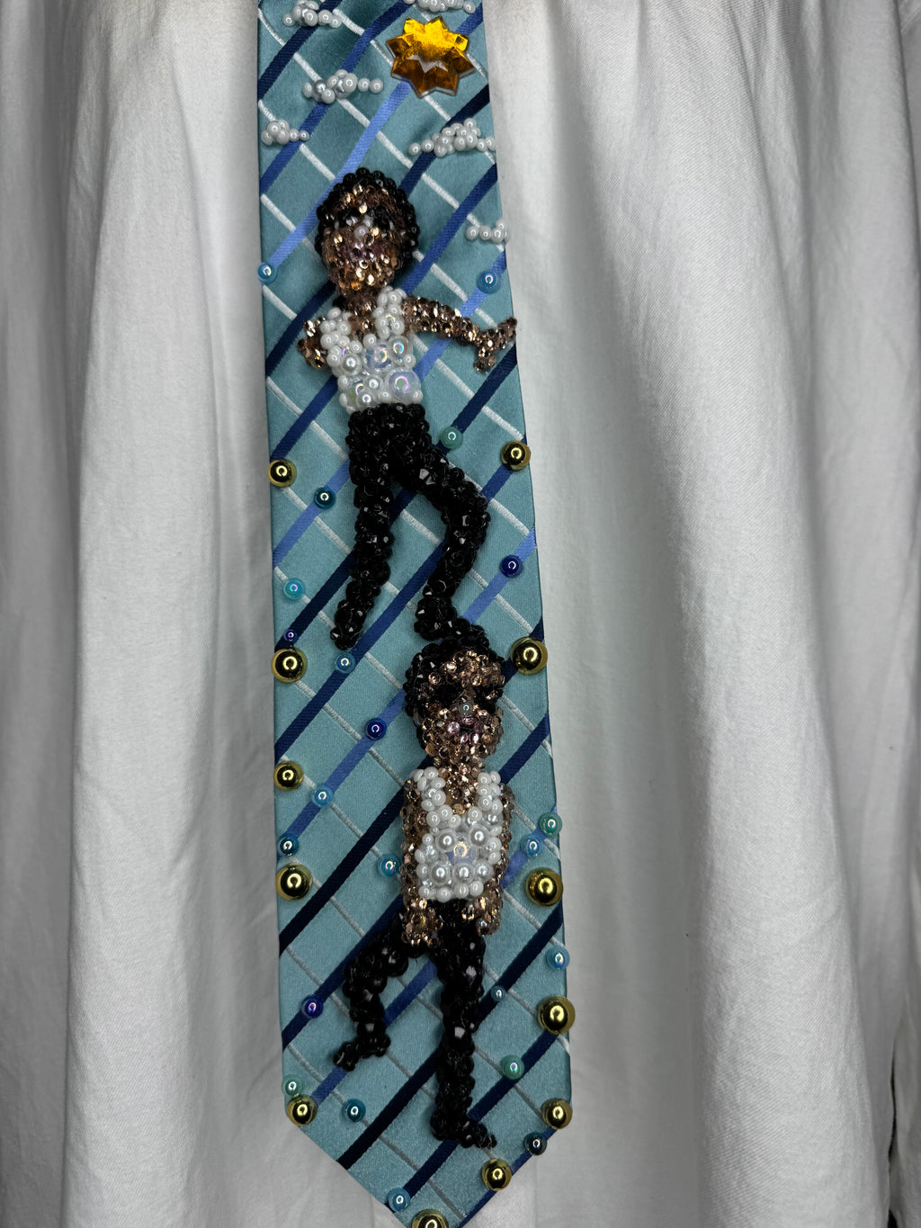 Light Blue Striped Michael Jackson Double Dance Scene From In the Closet Music Video Tie