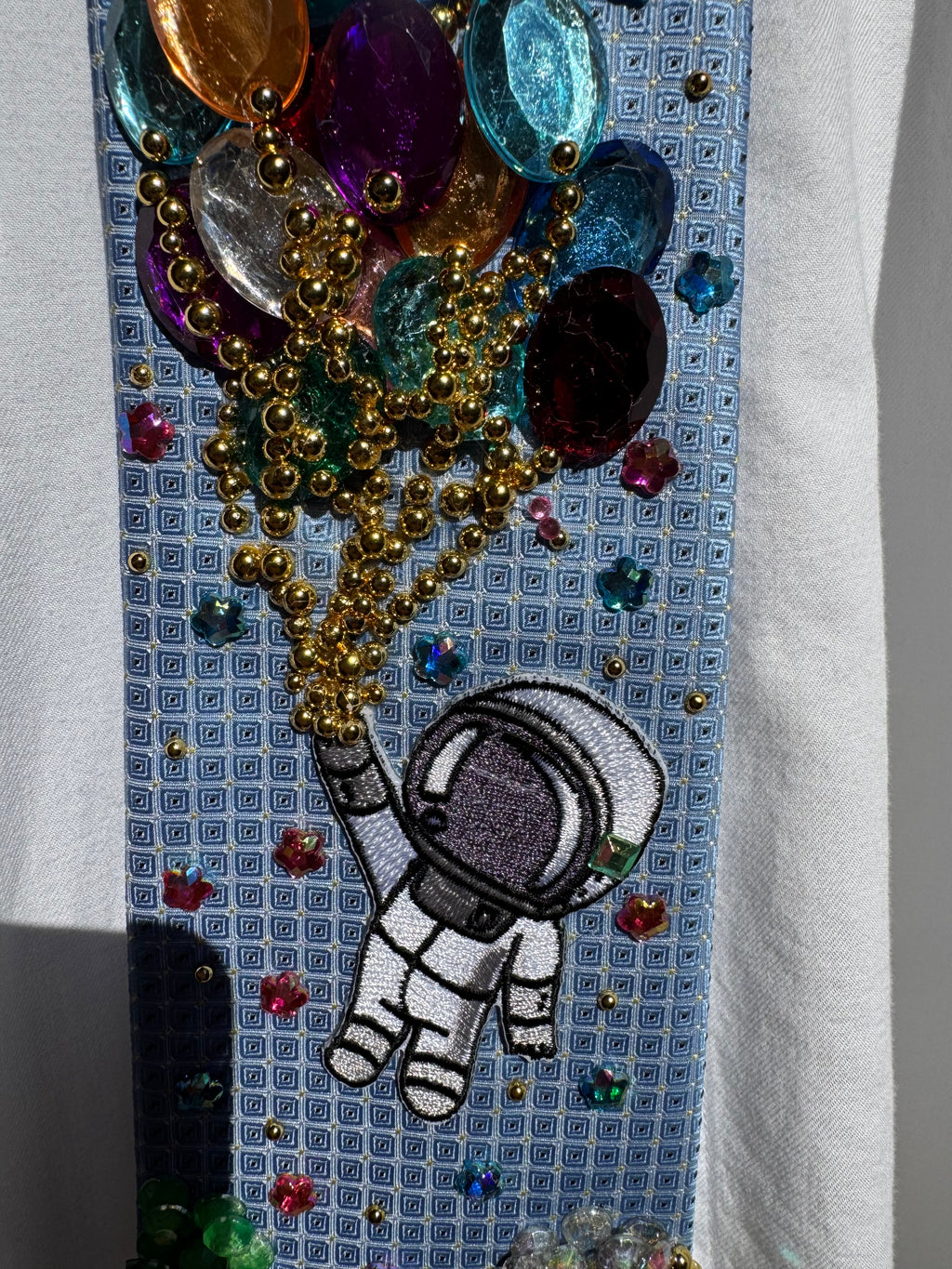Light Blue Astronaut Kid Holding Bunch of Balloons Space Royalty Tie