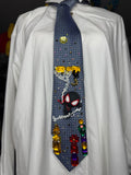 Blue Miles Morales Webbing Himself to Crane In City Spiderman Tie