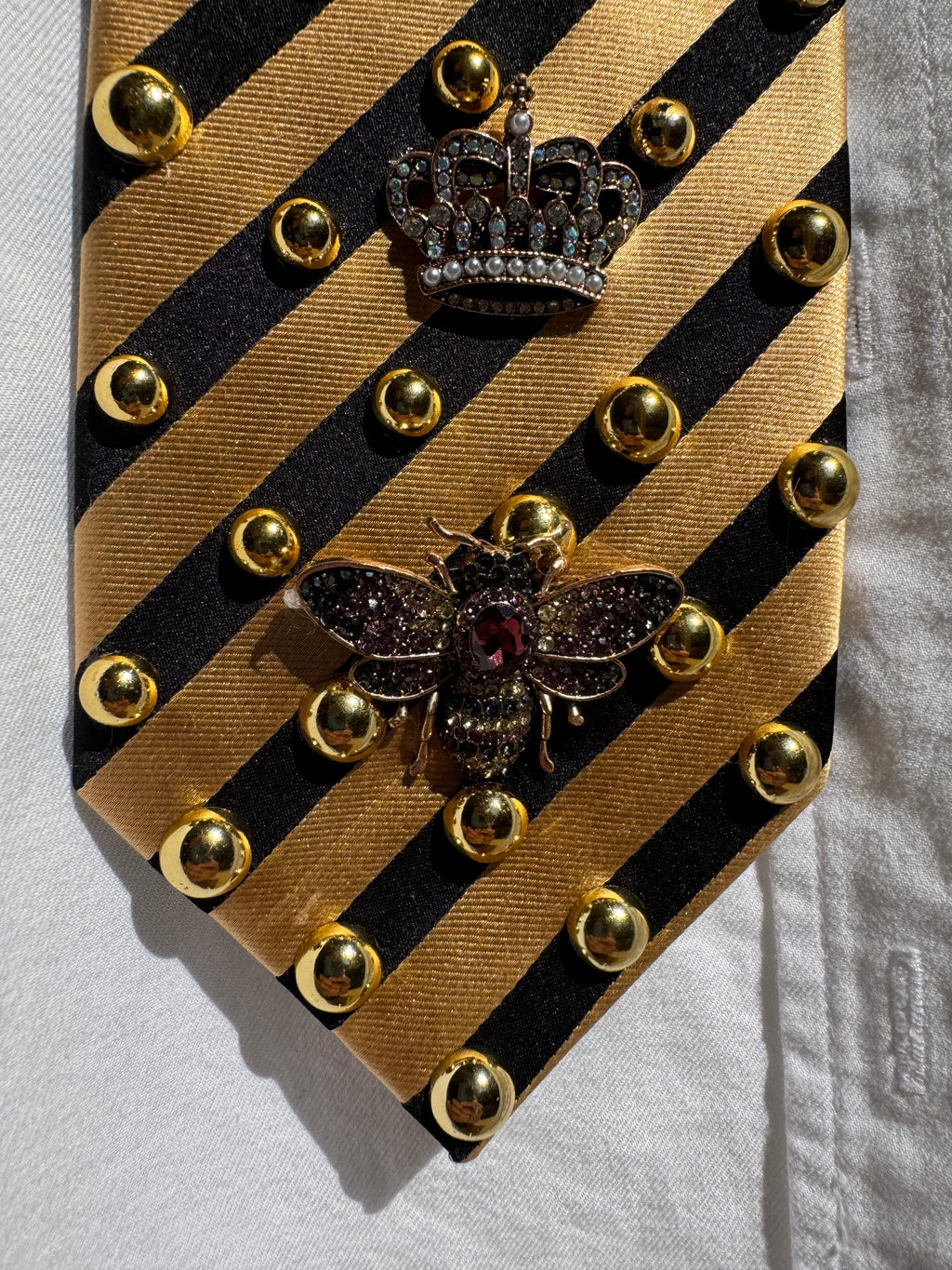 Gold and Black Silk Striped Bumblebee High Class Royalty Nature Tie