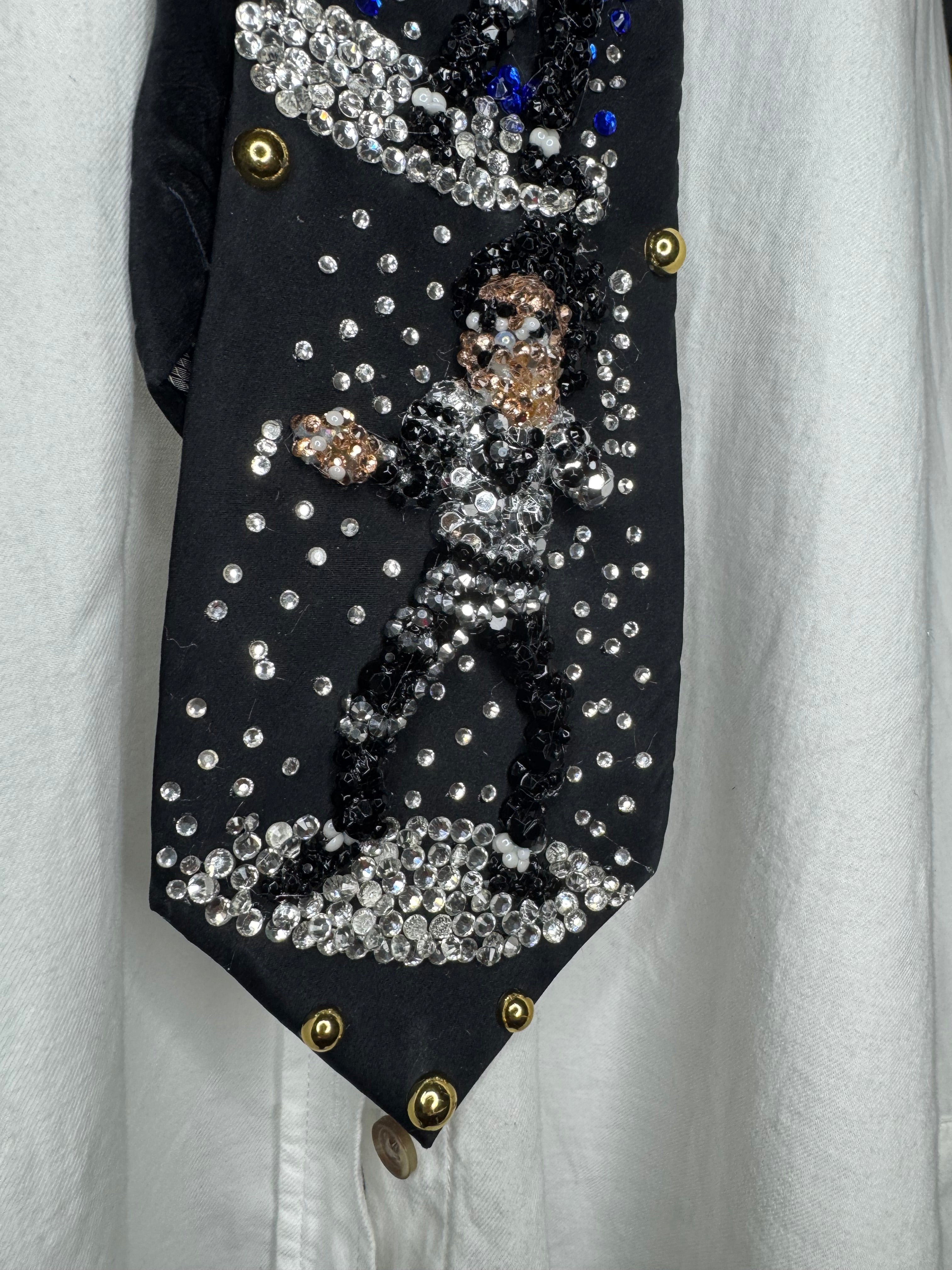 Black Michael Jackson Dancing in Spotlight Human Nature Outro at Wembly Concert Bad Tour 1988 Tie