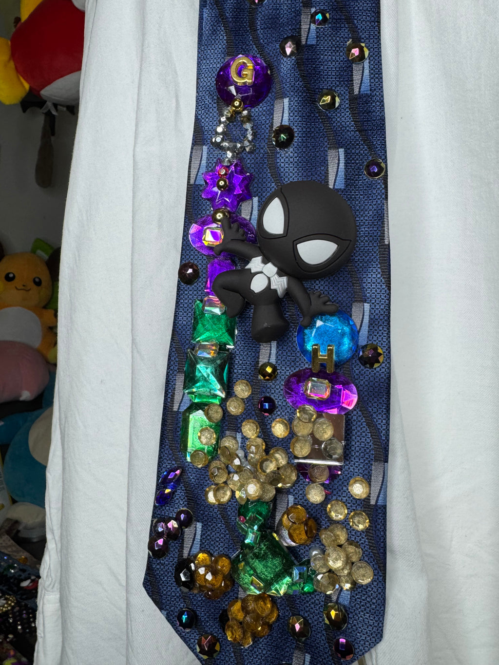 Navy Blue Symbiote Suite Spiderman Vs Sandman in the City Tie