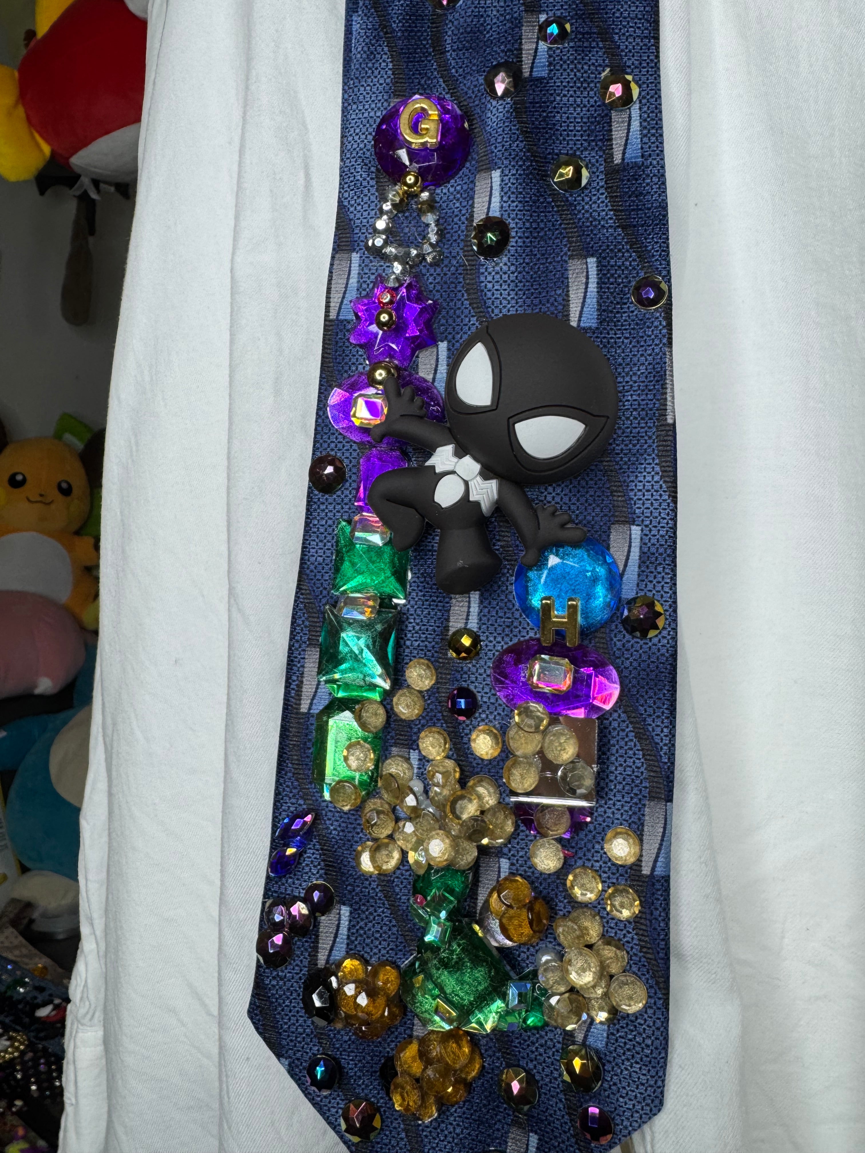 Navy Blue Symbiote Suite Spiderman Vs Sandman in the City Tie