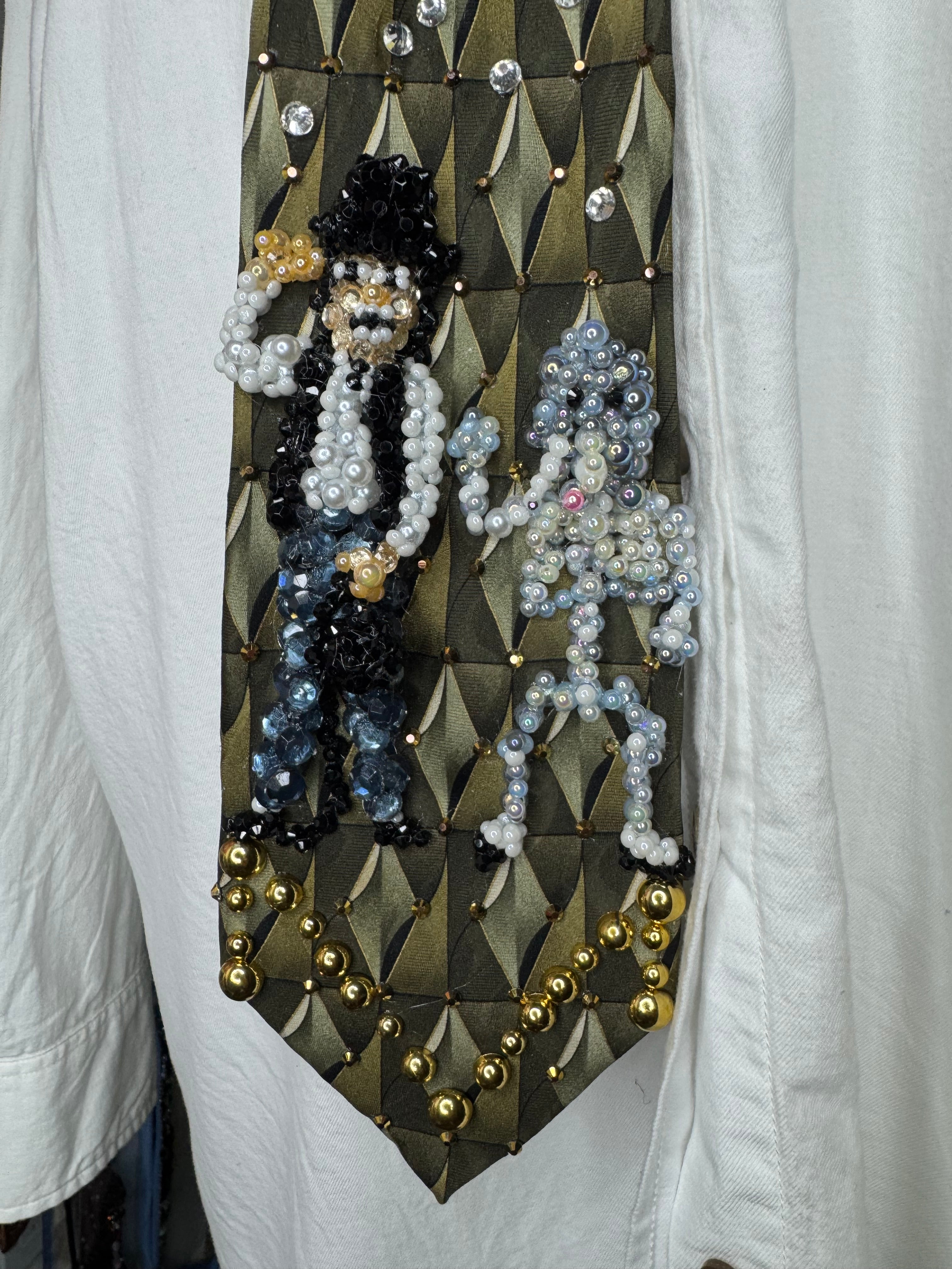 Olive Oil Green Michael Jackson & Skeleton Elephant Dancing Together Scene In Leave Me Alone Music Video Tie