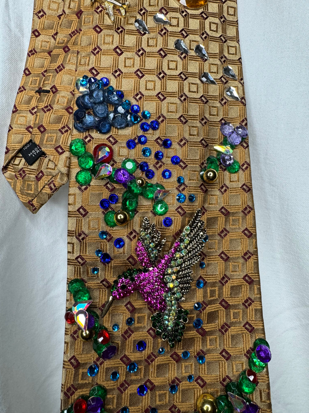 Gold Hummingbird Near Floral Forest Nature Royalty Tie