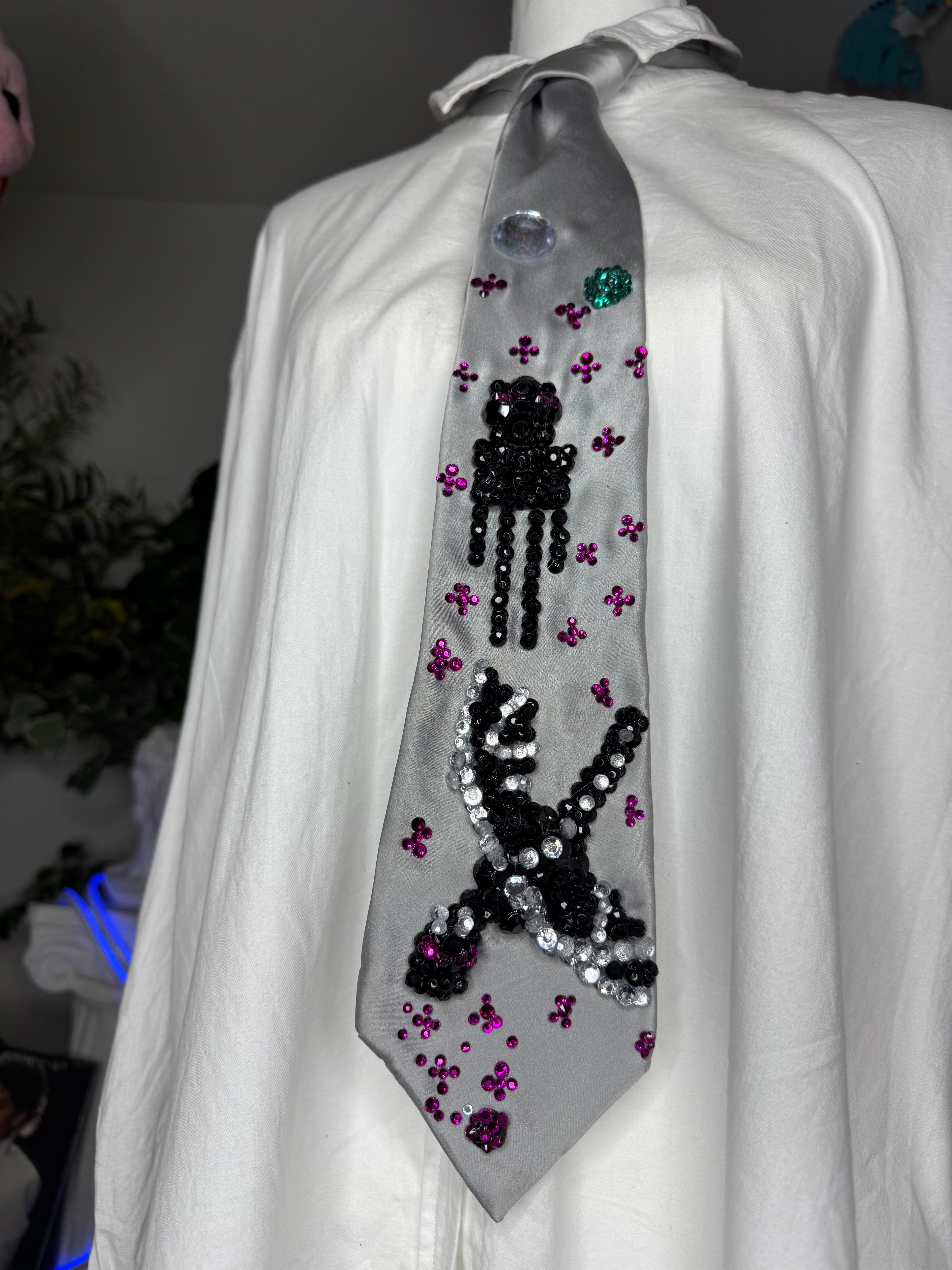 Grey Silk Enderman Near Enderpearl With Enderdragon Flying in Enderworld Minecraft Tie