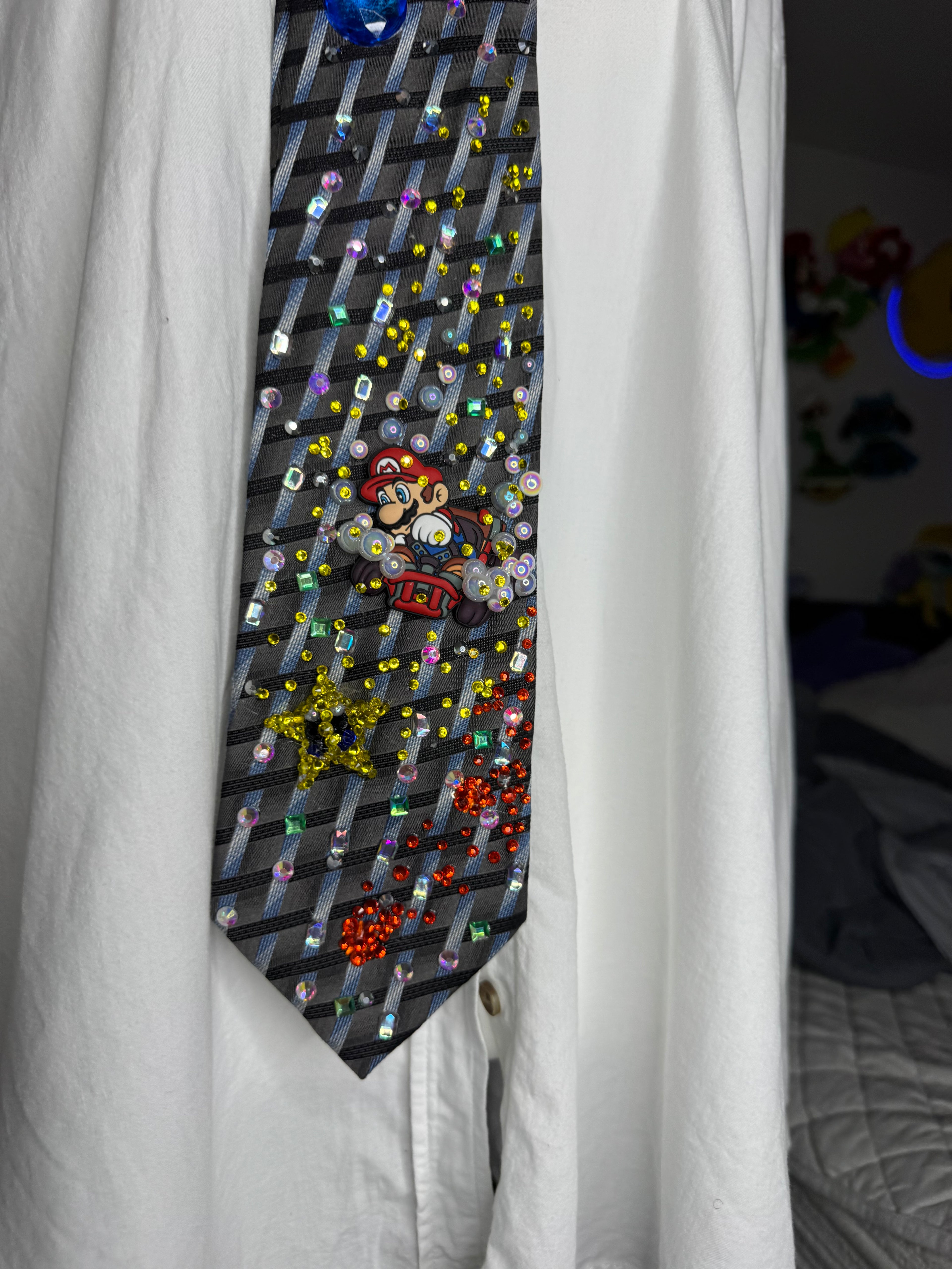 Grey Mario Chasing Star Down Jewels Road 200cc Mario Kart Tie