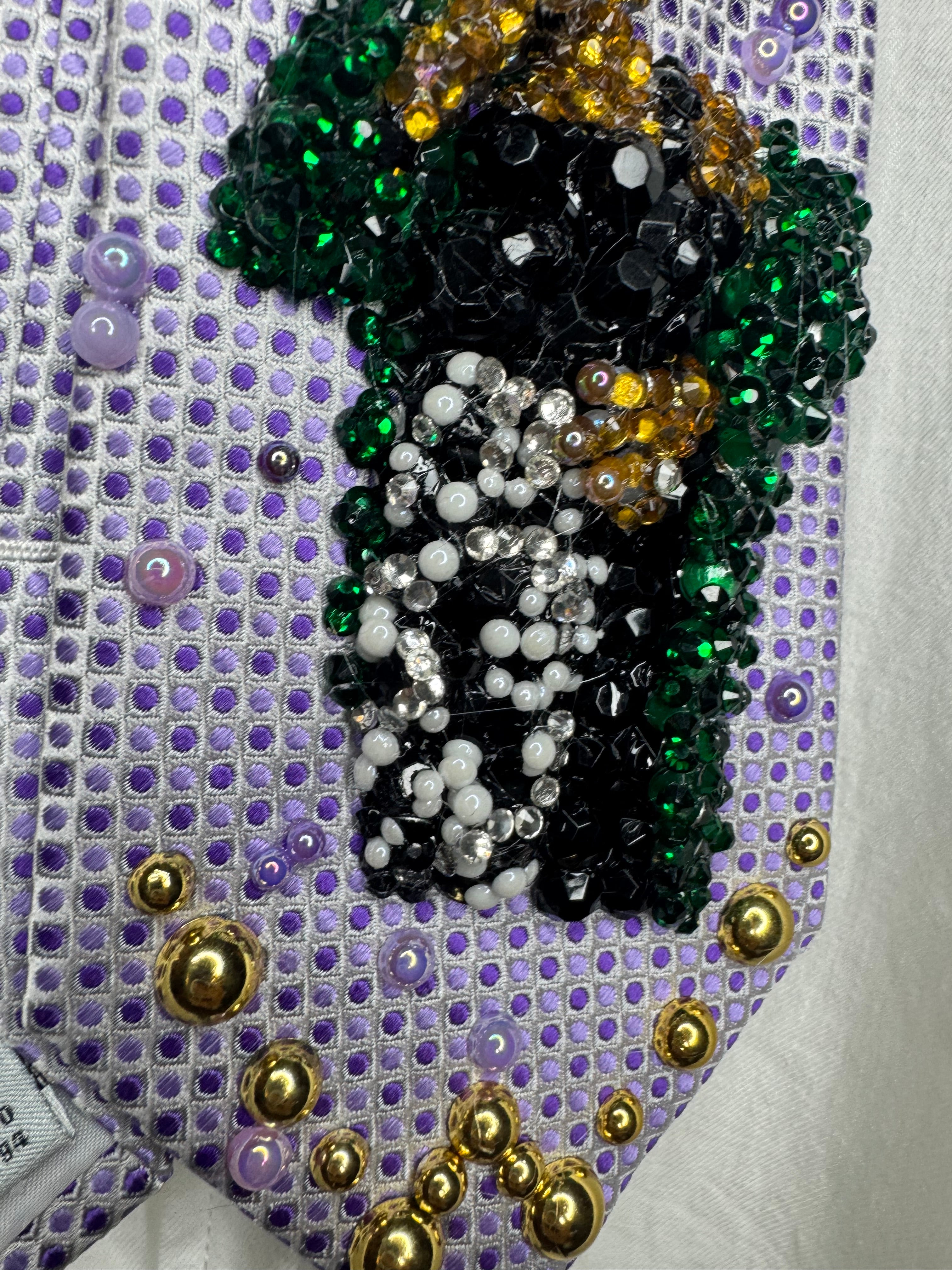 Purple Whitney Houston Performing In Black Floral Pants And Green Mink Coat Tie