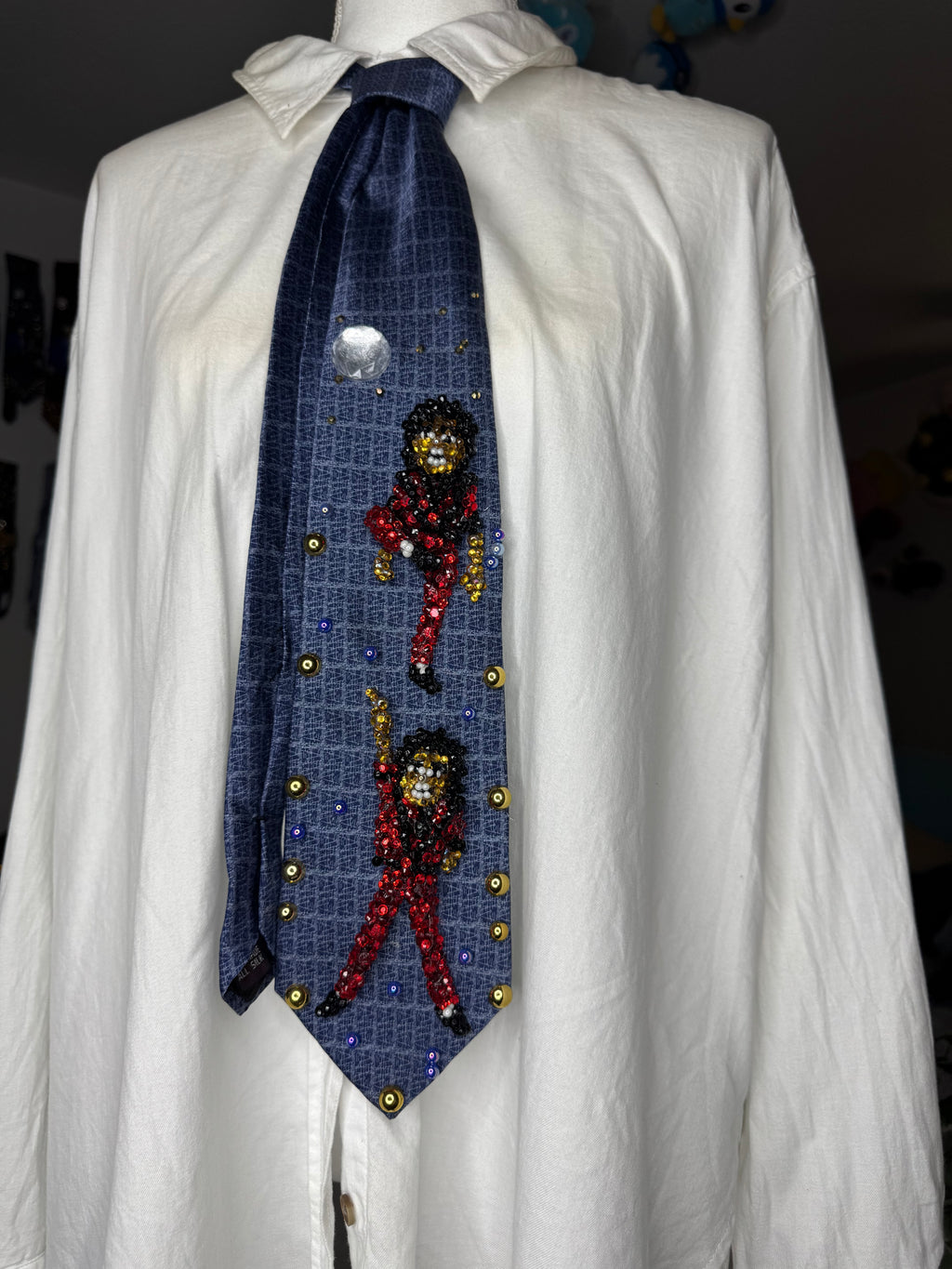 Navy Blue Michael Jackson Kick into Pointing Up Double Dance Scene From Thriller Short Film Tie
