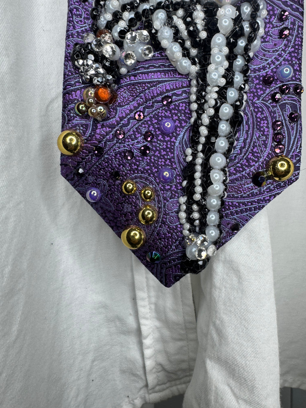 Purple Paisley Michael Jackson Kicking Leg Holding Mic Pose Striped Pants Victory Tour 1984 Tie