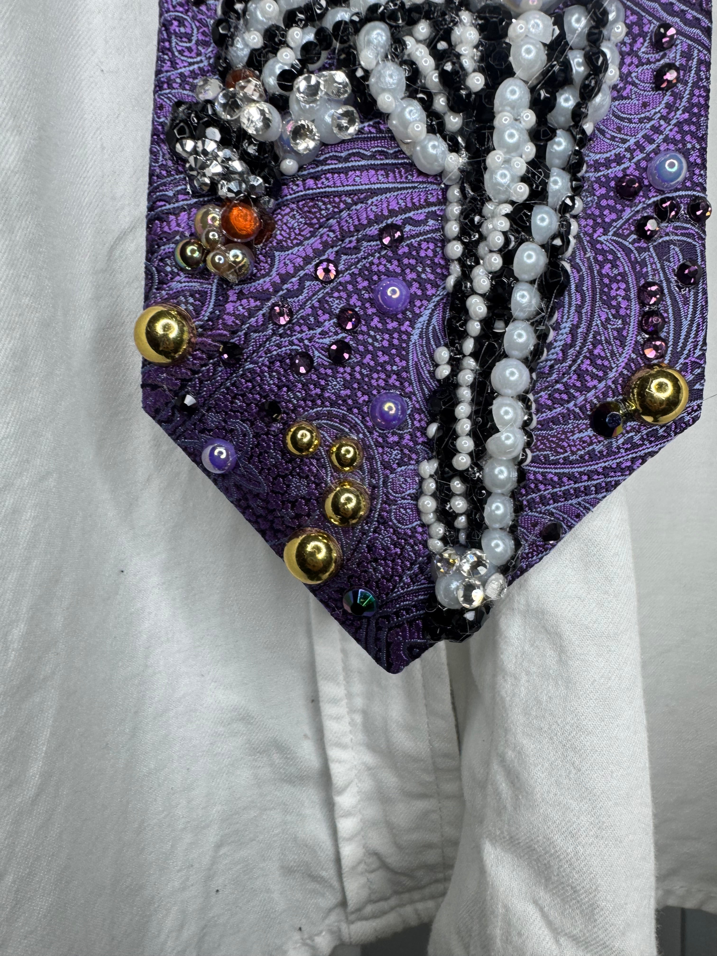 Purple Paisley Michael Jackson Kicking Leg Holding Mic Pose Striped Pants Victory Tour 1984 Tie