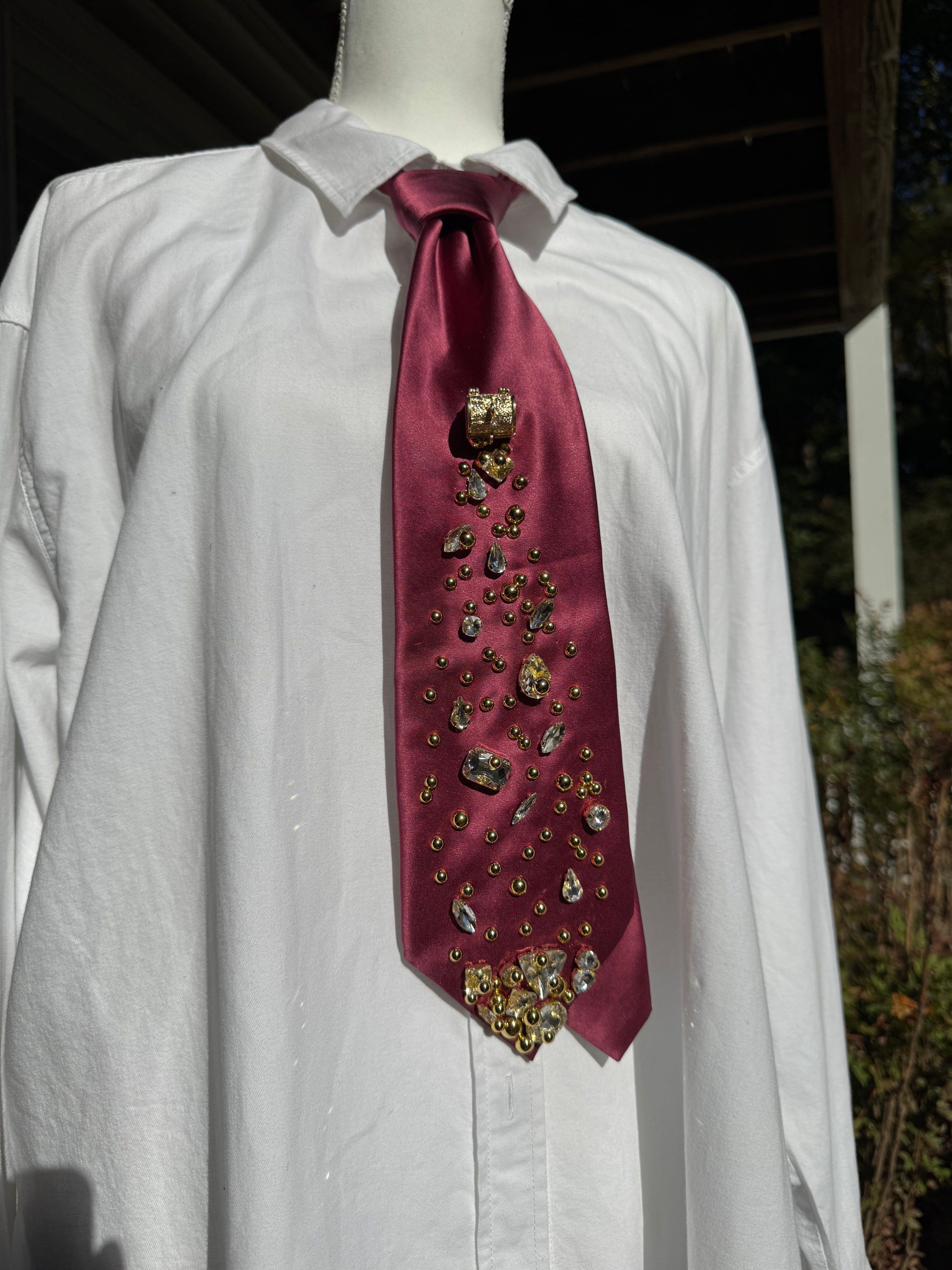 Burgundy Silk Treasure Box Spilling Gold and Baguettes Royalty Tie