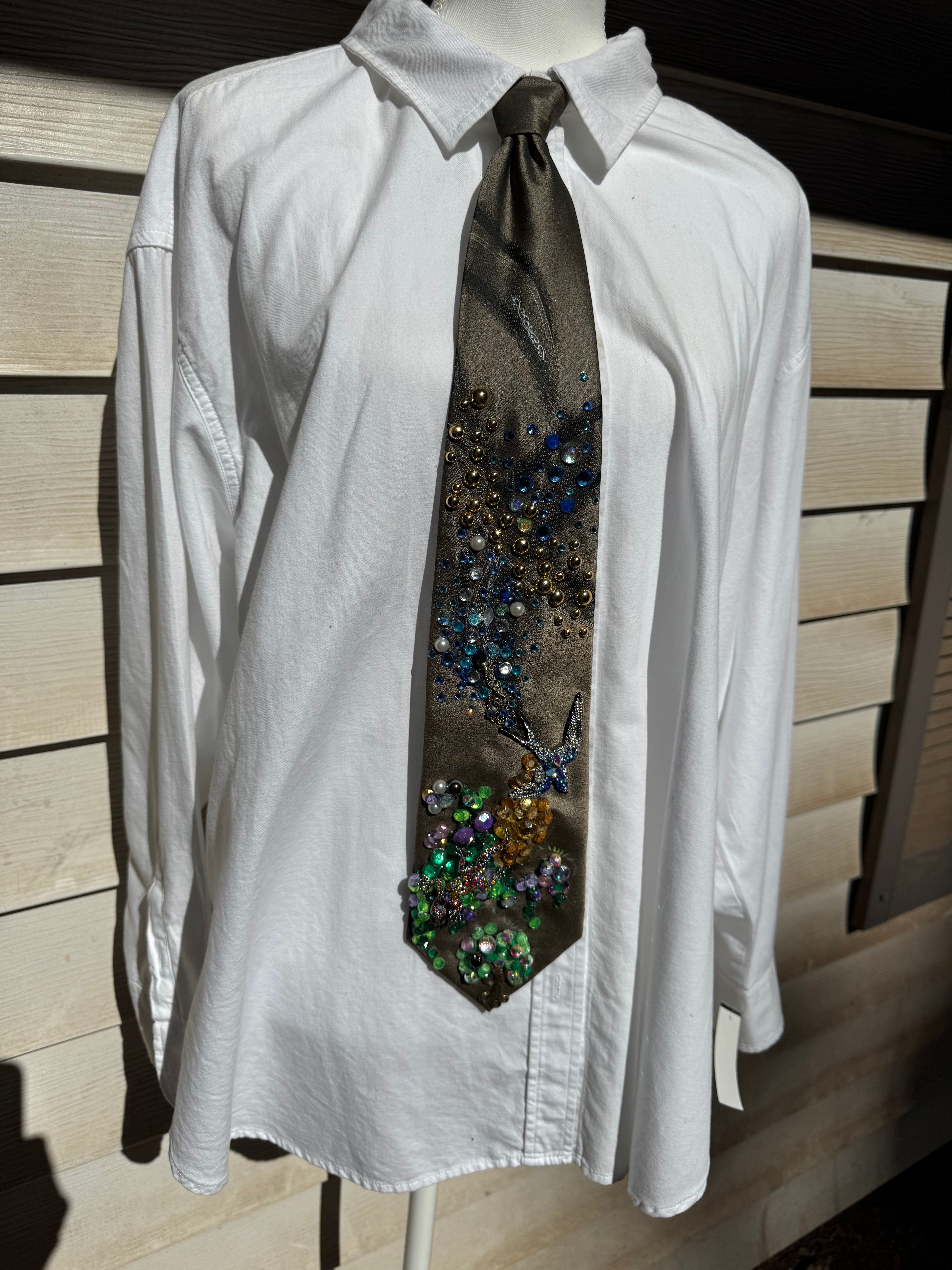 Green Magical Vined and Blue Jay Nature Royalty Tie