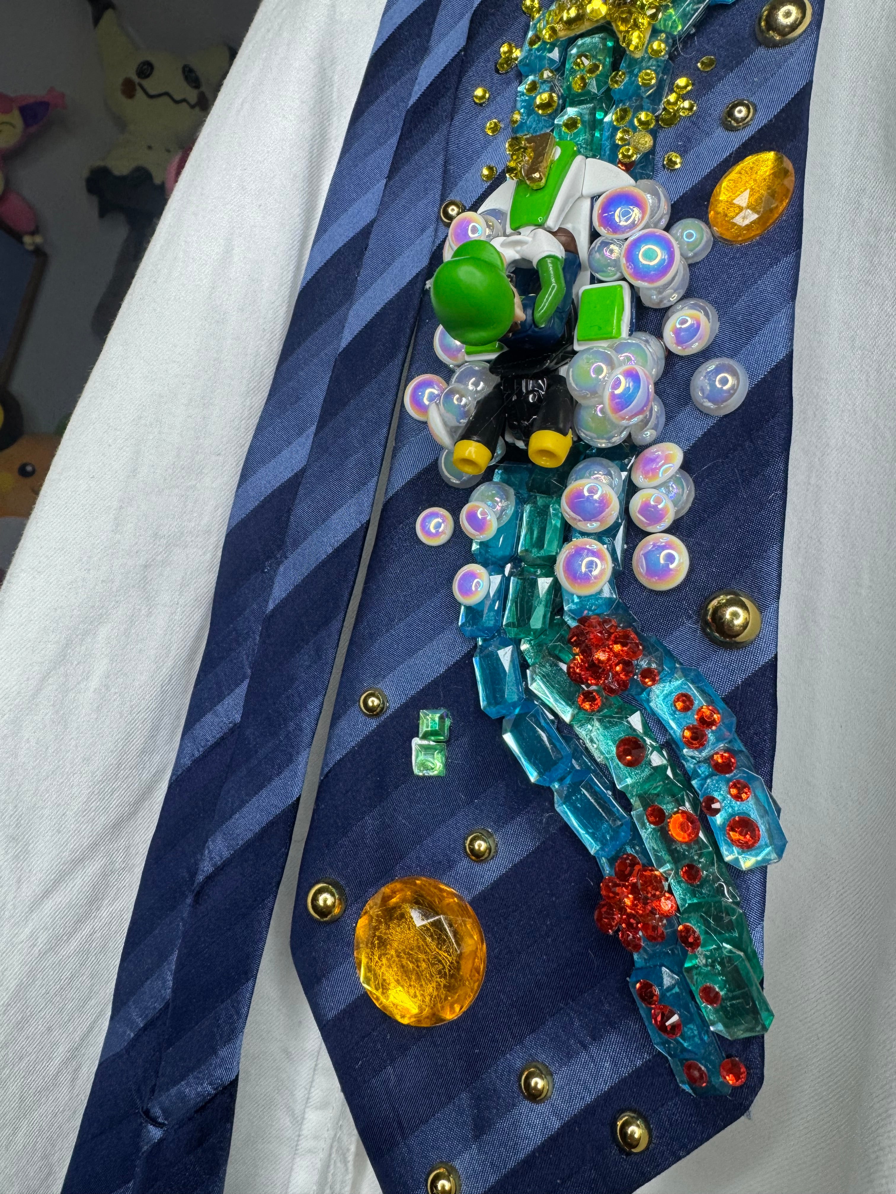 Navy Blue Luigi Chasing Star On Icy Glacier Road 200cc Mario Kart Tie