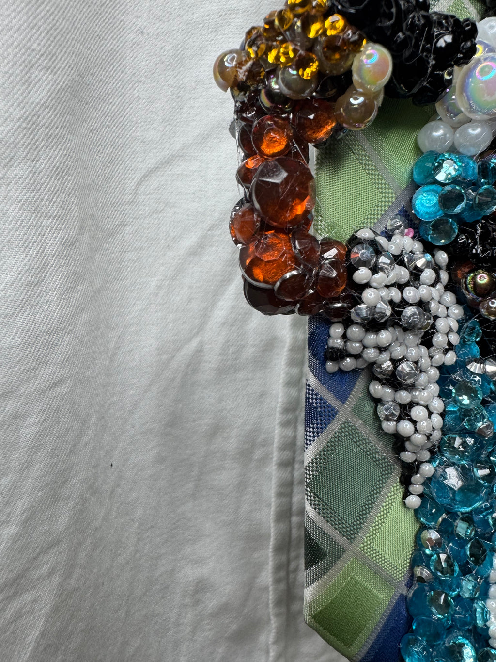 Green and Blue Box Striped Michael Jackson Smiling With Bubbles on Him and His Exotic Pet Giraffe Tie