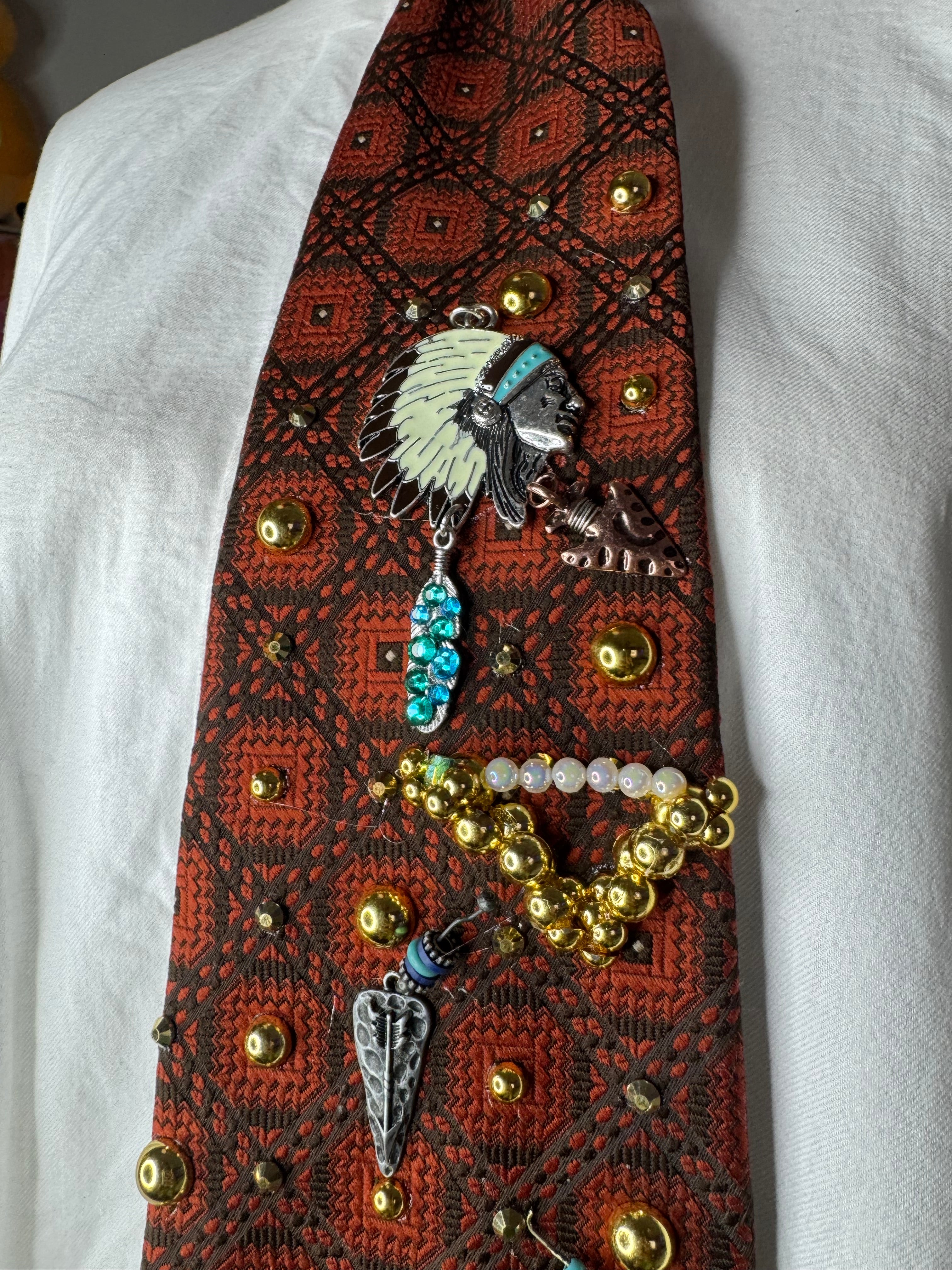 Orange Sweater Print Native vs Buffalo Nature Royalty Tie