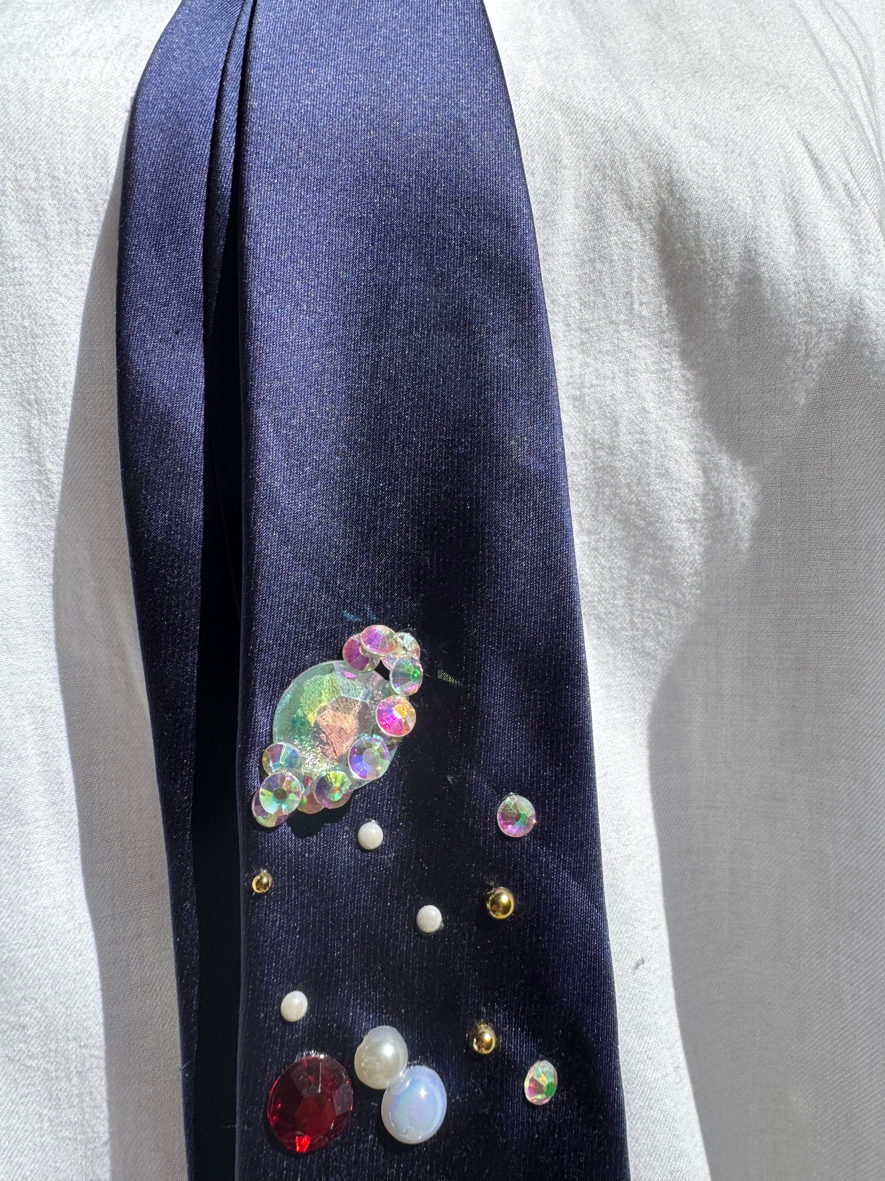 Navy Blue Silk Astronauts and Rocketship Outer Space Royalty Tie