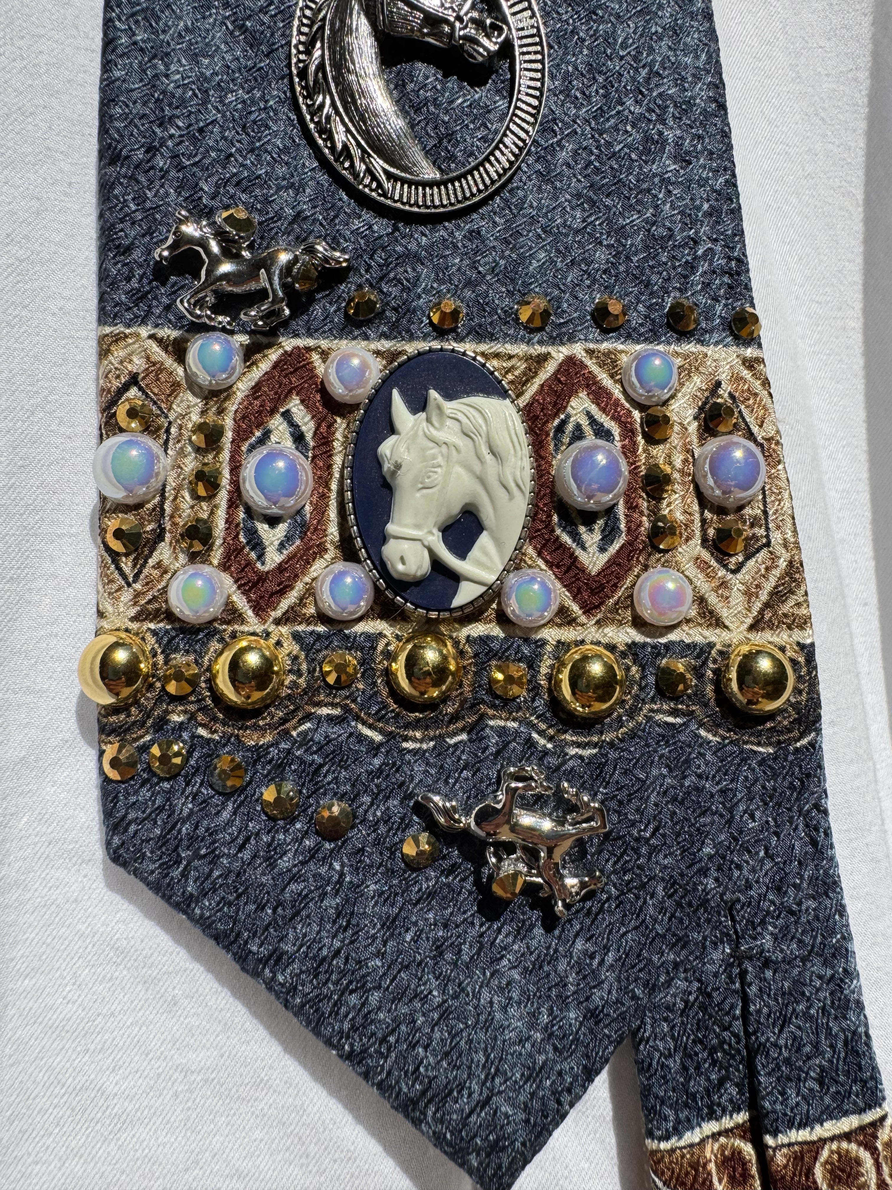 Navy Blue Horse Rider Equestrian Western Tie