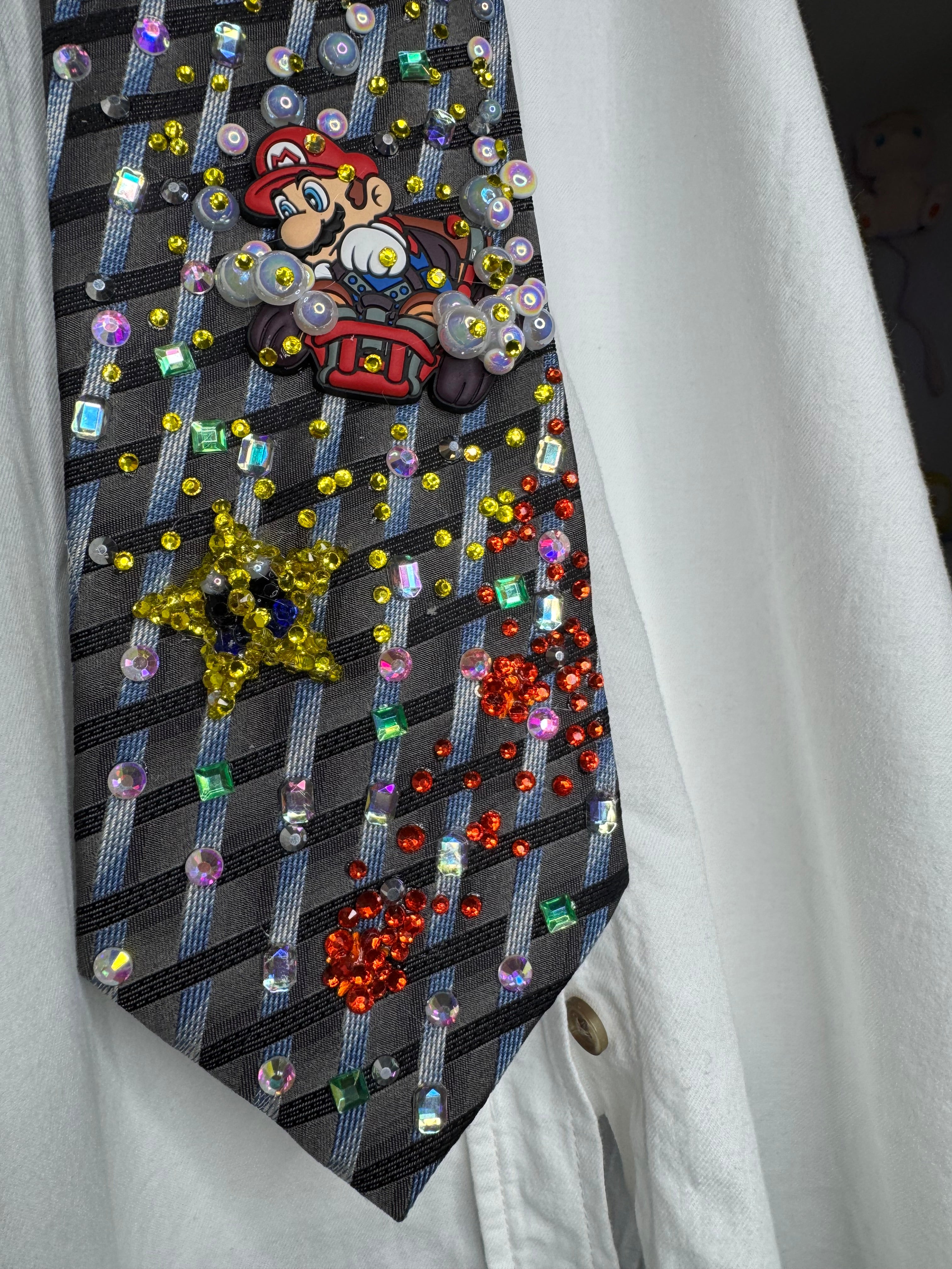 Grey Mario Chasing Star Down Jewels Road 200cc Mario Kart Tie