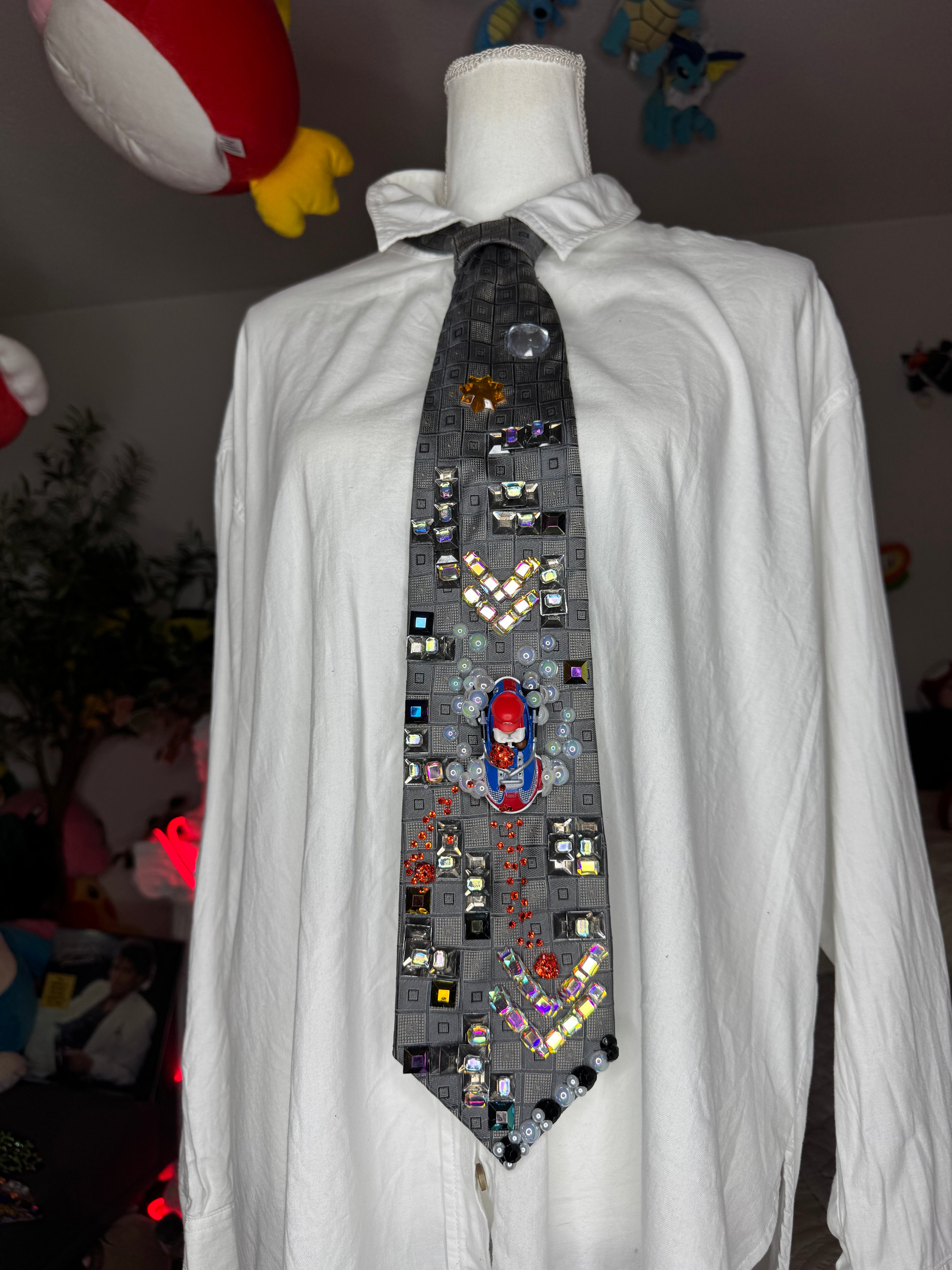 Grey Mario Throwing Fireballs and Dodging Blue Shell Down Tetris Road 200cc Mario Kart Tie