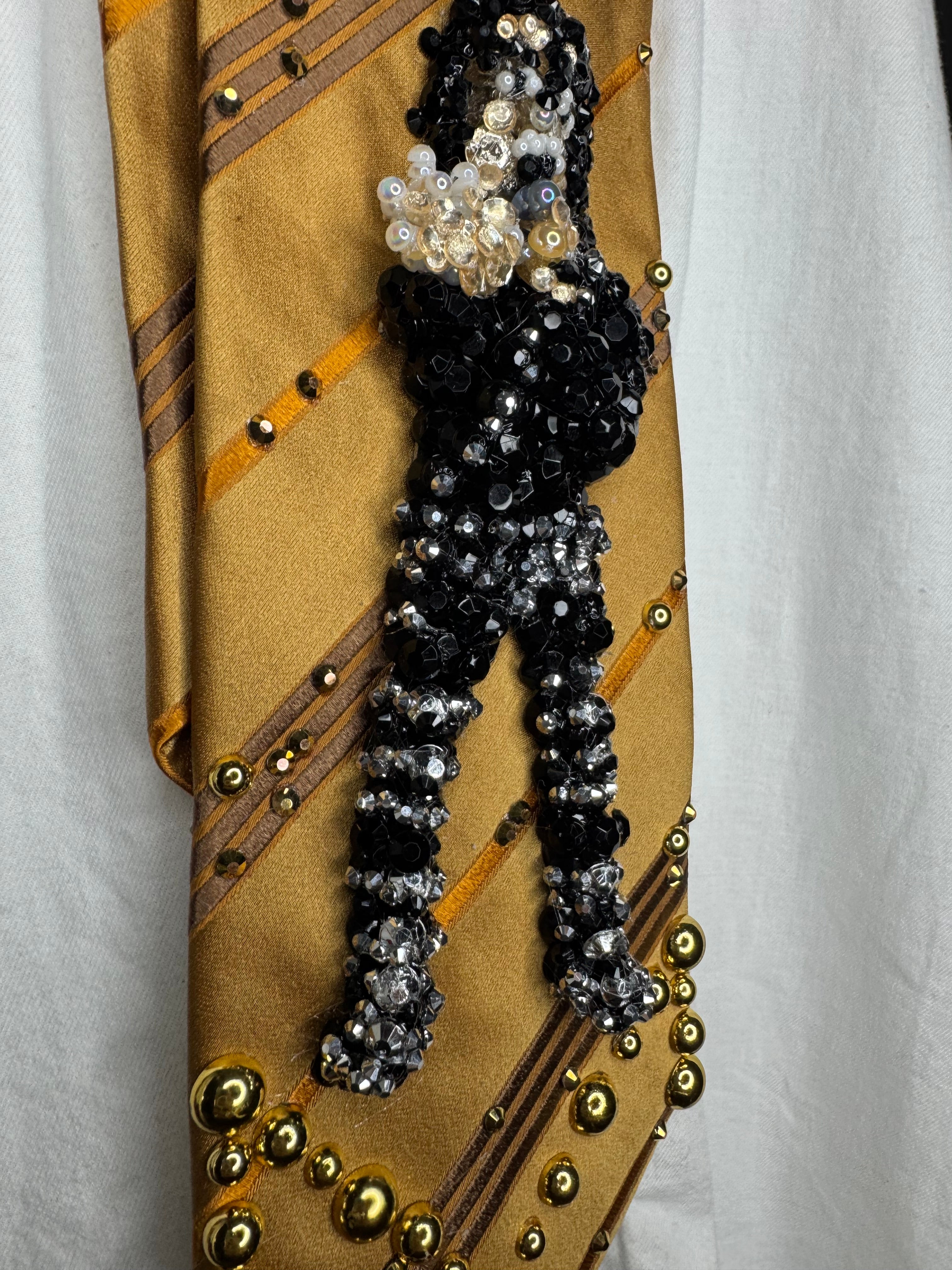 Gold Striped Michael Jackson Reaching Out Singing During 1st Concert in Tokyo for Bad Tour 1987 Tie
