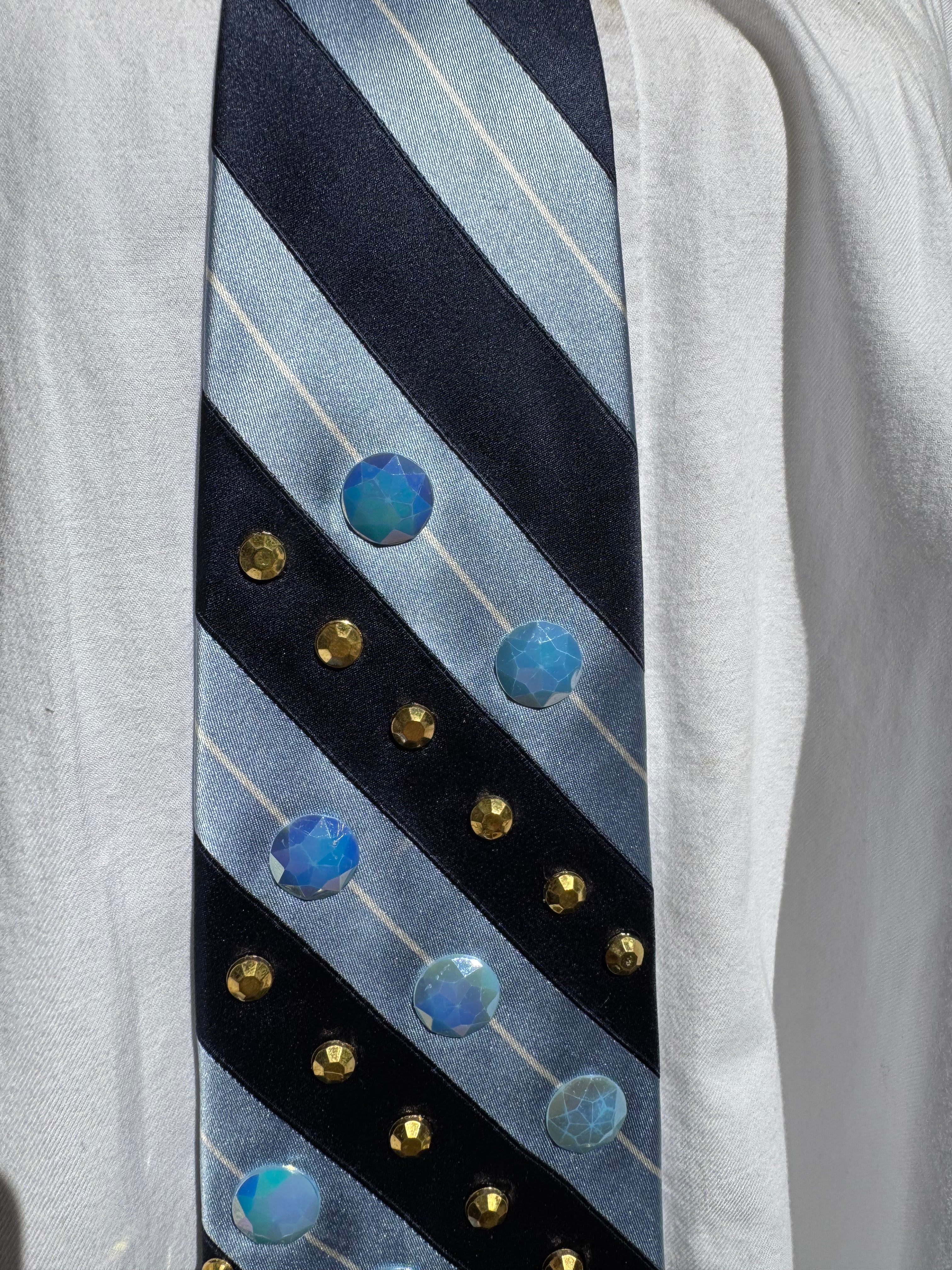 Navy and Light Blue Striped Anchored Nautical Tie