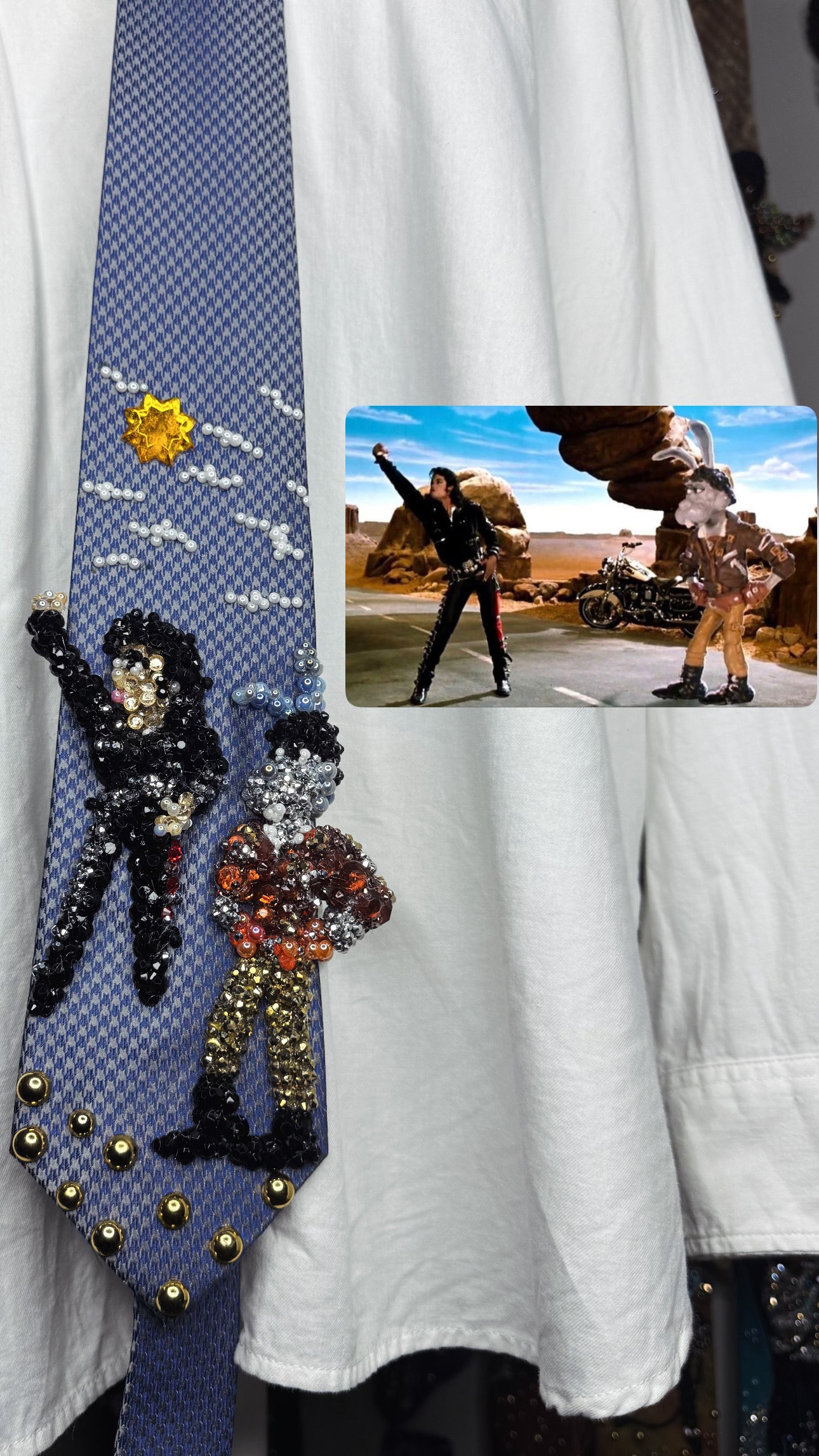 Blue and Grey Michael Jackson and Spike Having Dance Battle In Speed Demon Short Film Tie