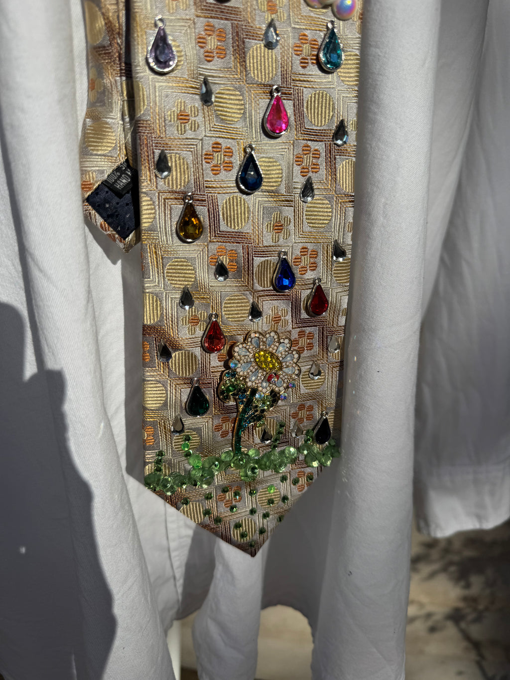 Gold Colorful Raindrops Diamond Daisy Nature Royalty Tie