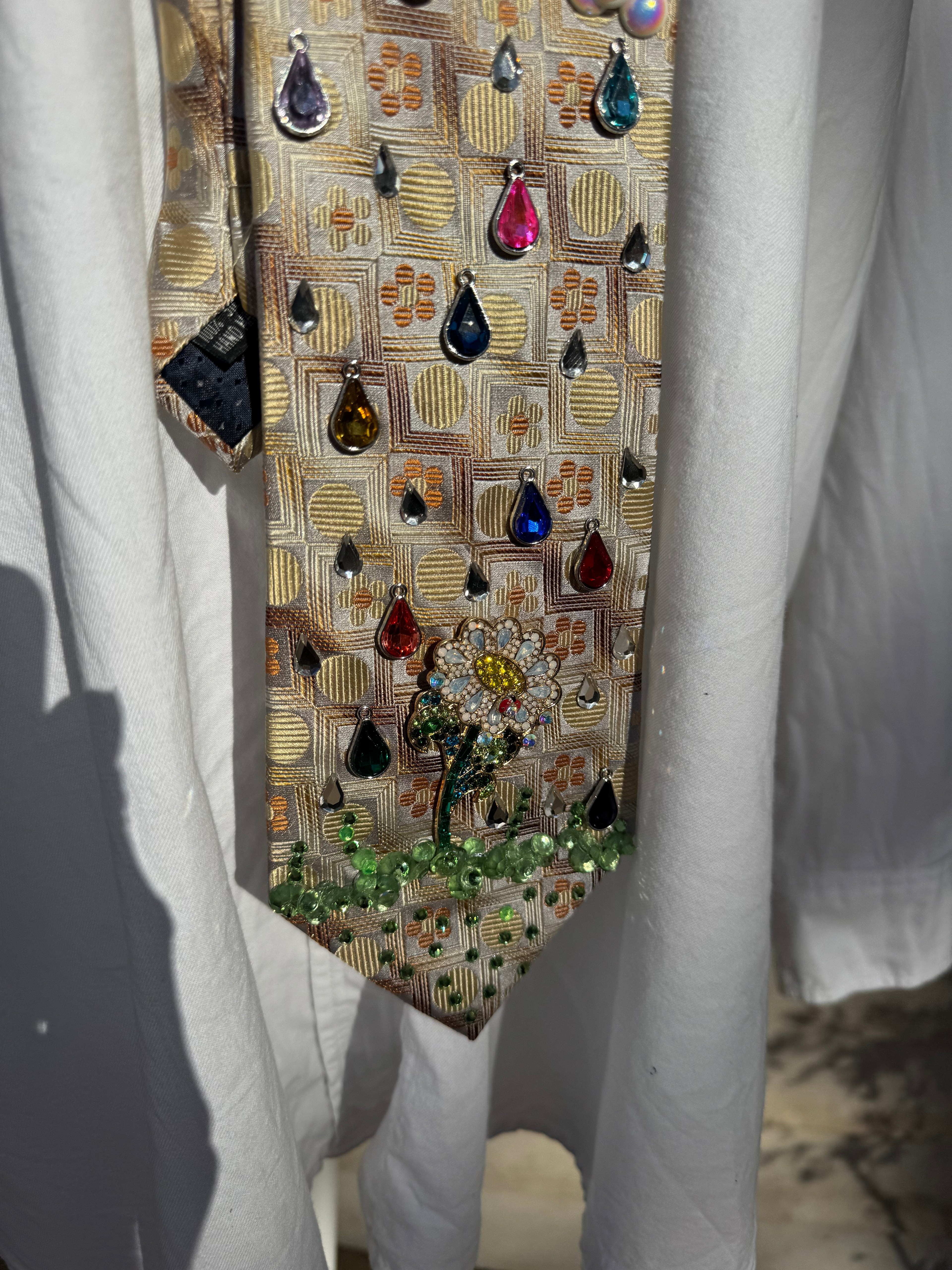 Gold Colorful Raindrops Diamond Daisy Nature Royalty Tie