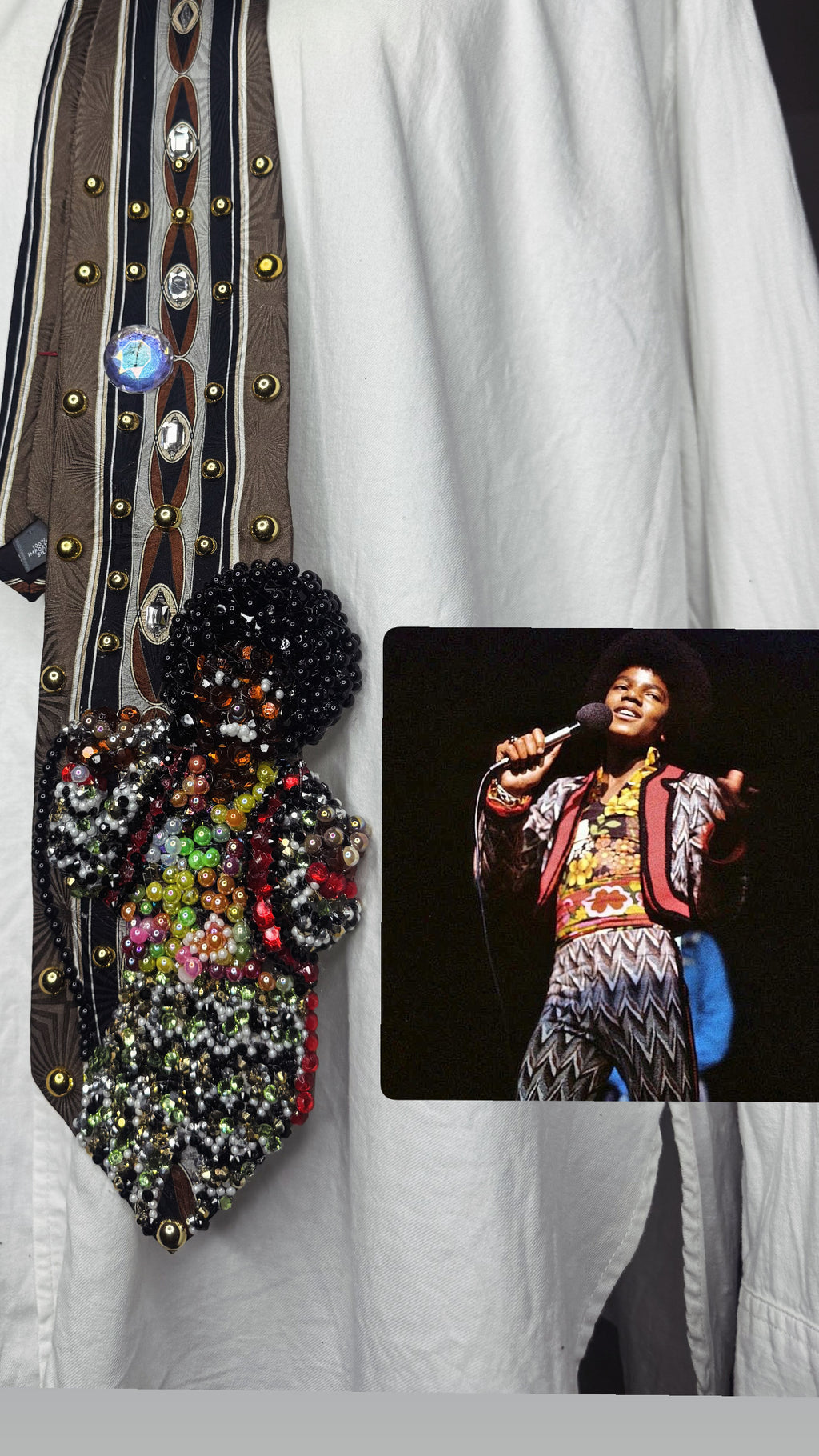 Brown Young Michael Jackson Zigzag Outfit Singing on Stage Jackson 5 On Soul Train 1972 Tie