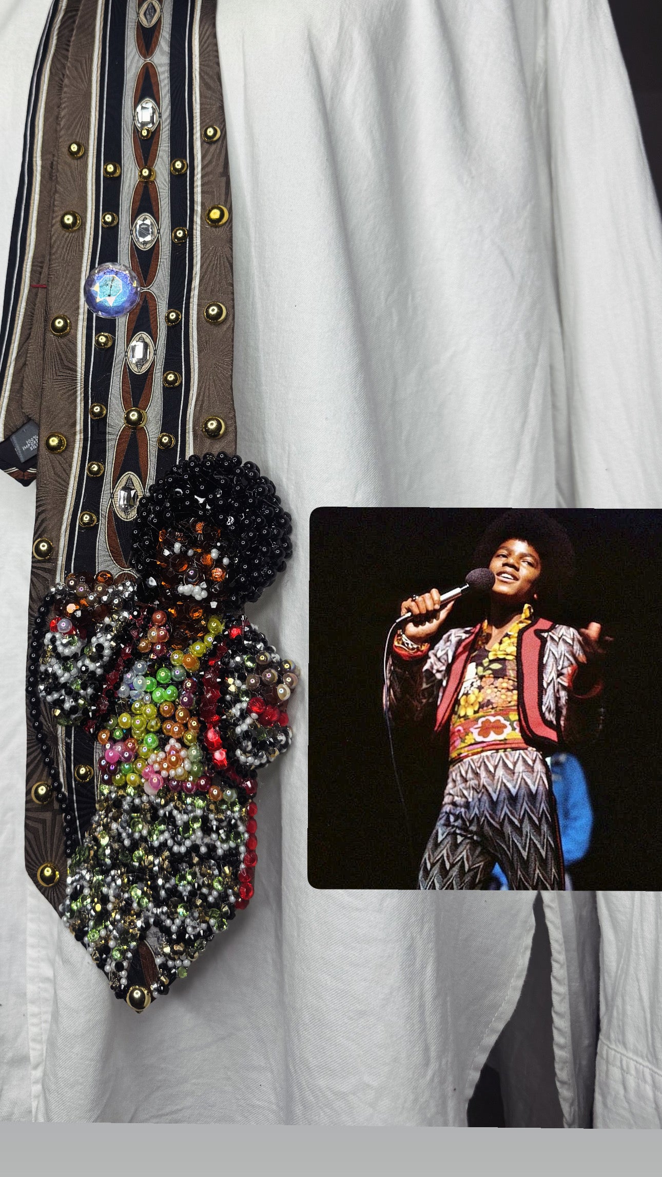 Brown Young Michael Jackson Zigzag Outfit Singing on Stage Jackson 5 On Soul Train 1972 Tie