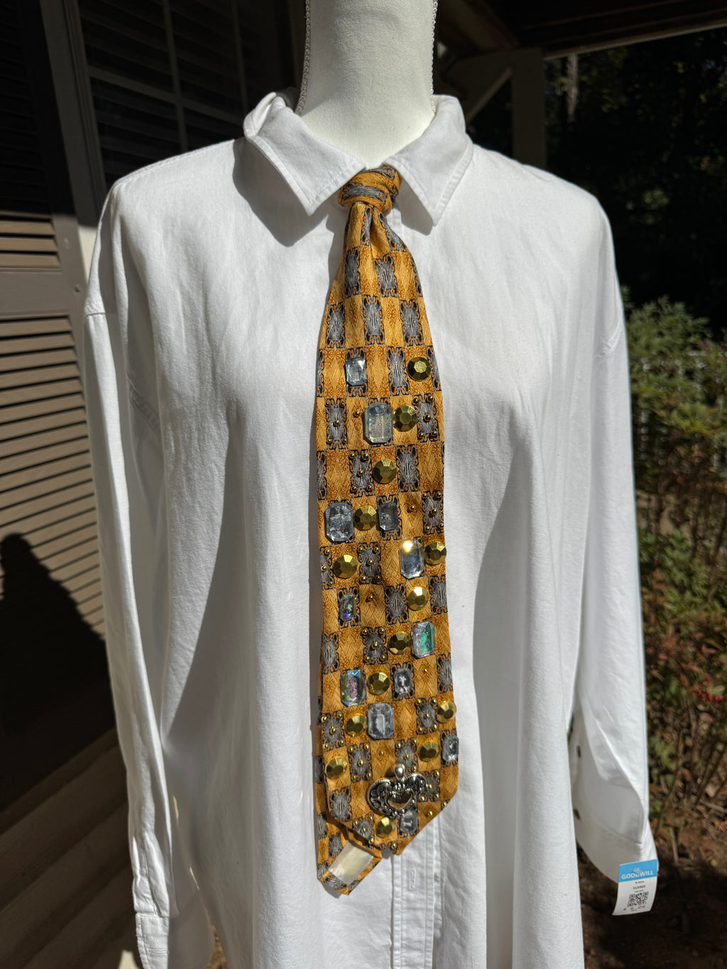 Gold and Grey Checkered Renaissance High Class Royalty Tie