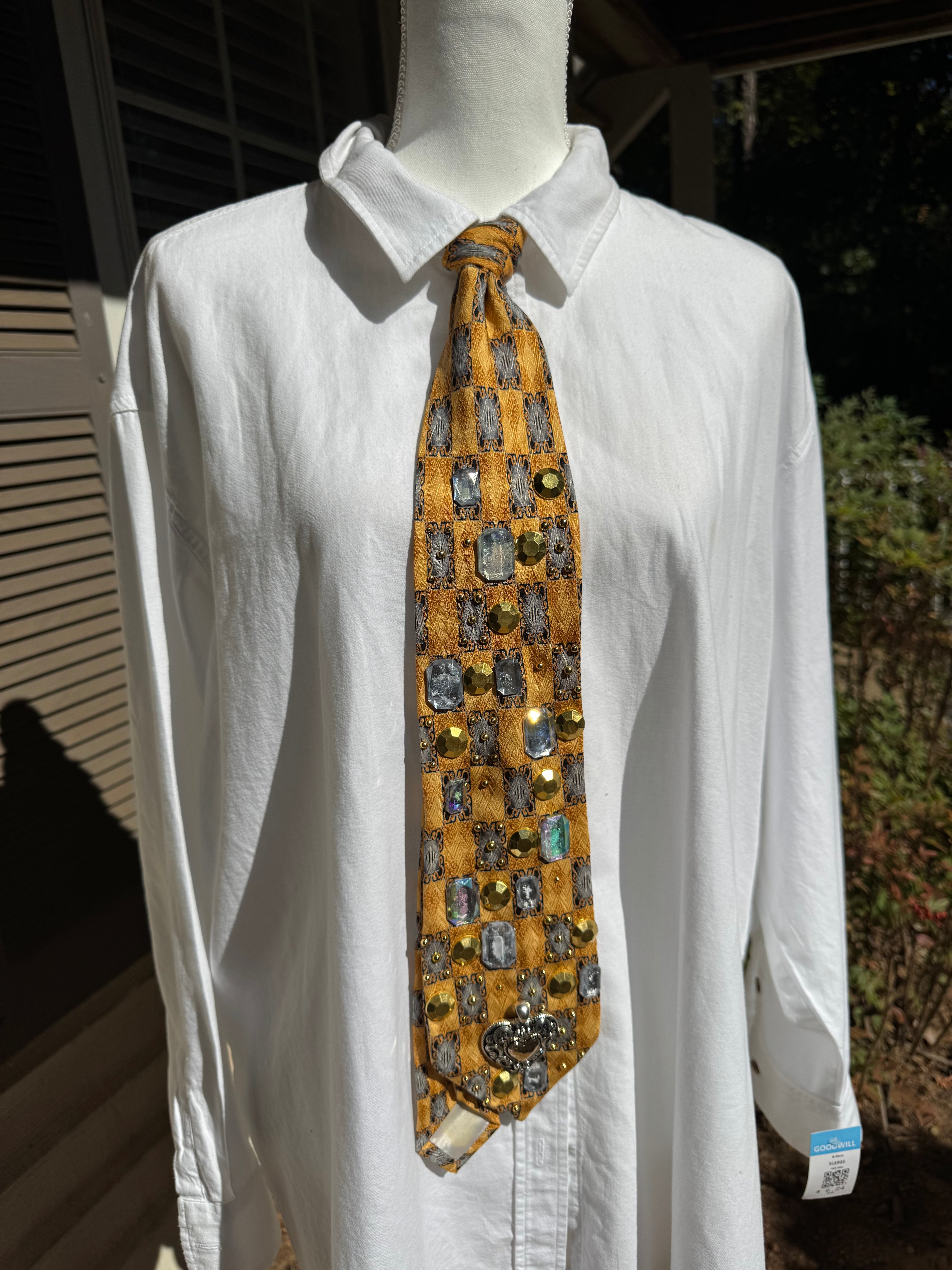 Gold and Grey Checkered Renaissance High Class Royalty Tie