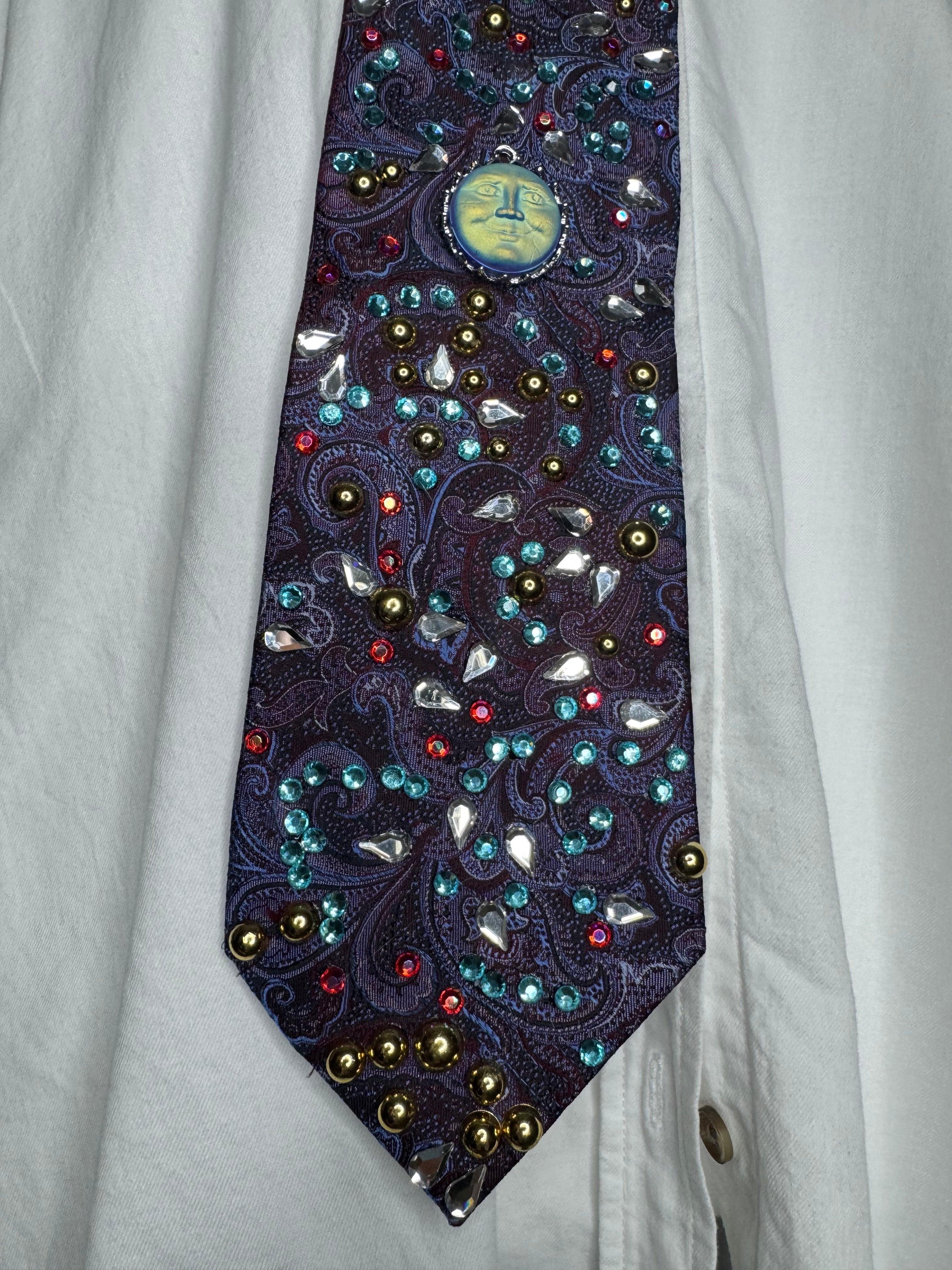 Blue and Red Paisley Neon Sun Royalty Tie