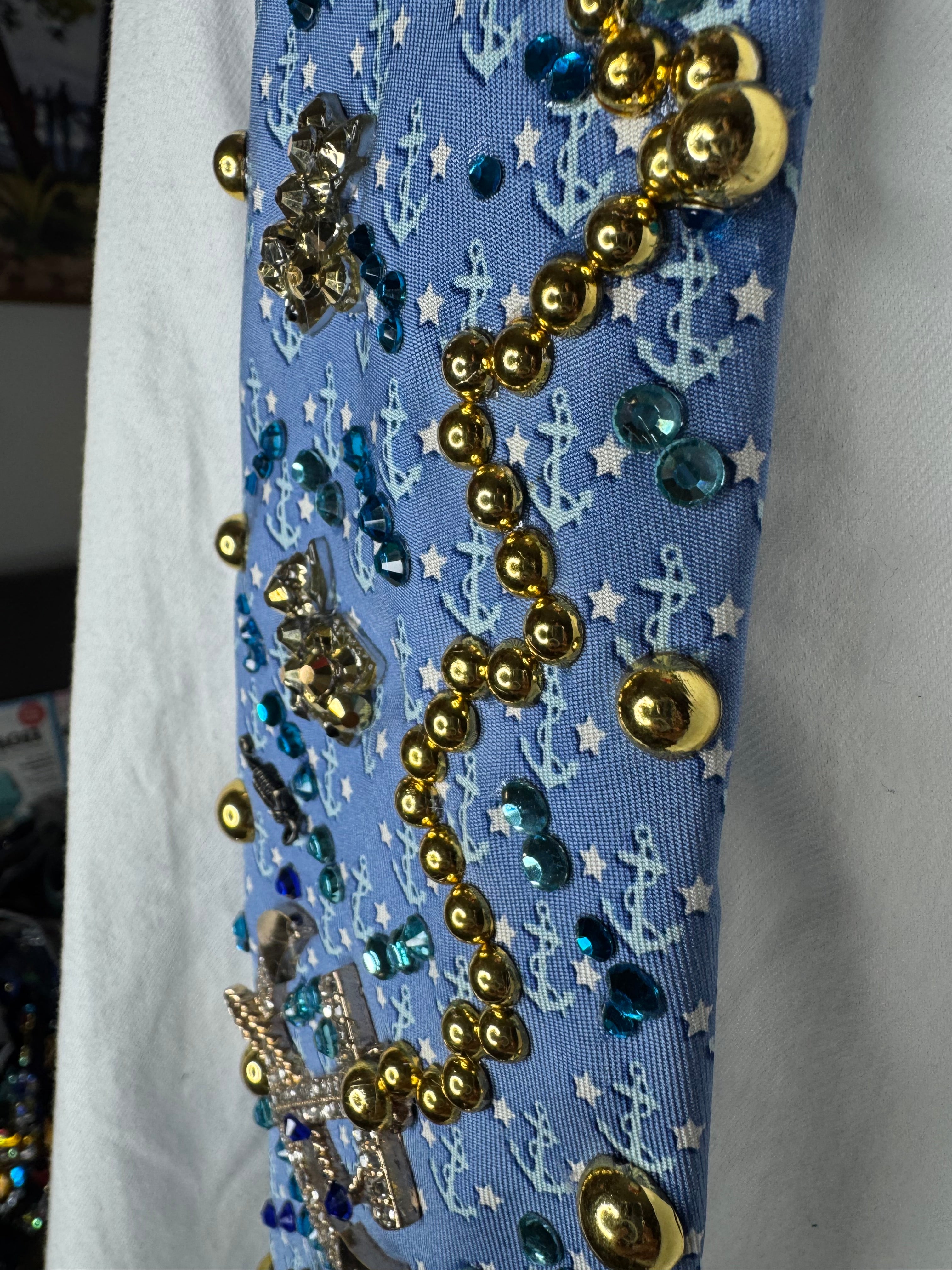 Light Blue Anchor Print Ocean Floor Diamond Anchor Nautical Royalty Tie