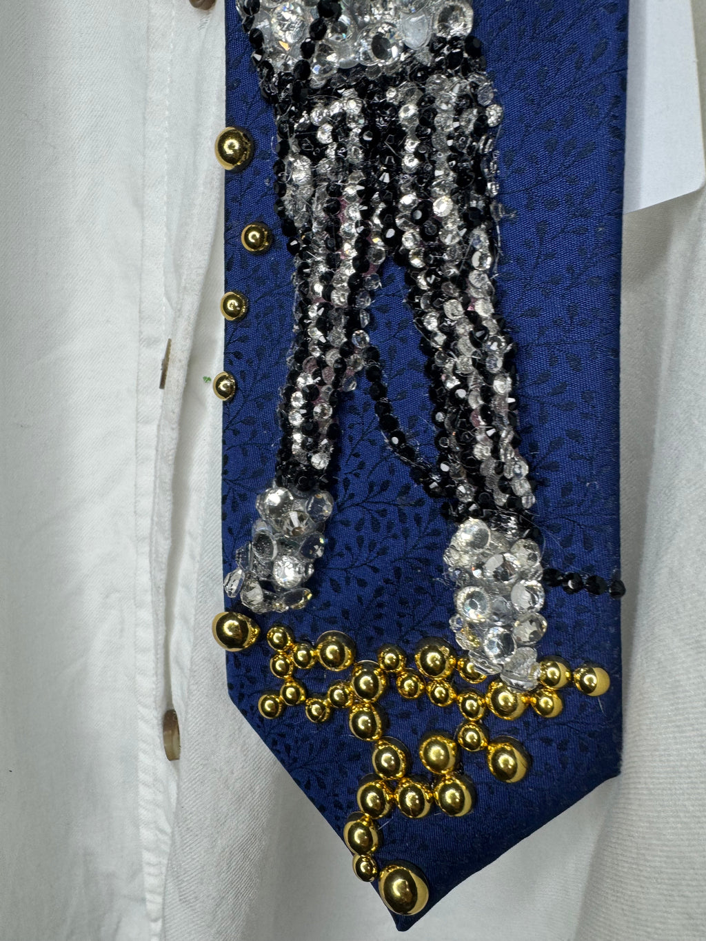 Navy Blue Floral Print Michael Jackson Hitting Star Body Pose While Performing Rock With You Live Tie