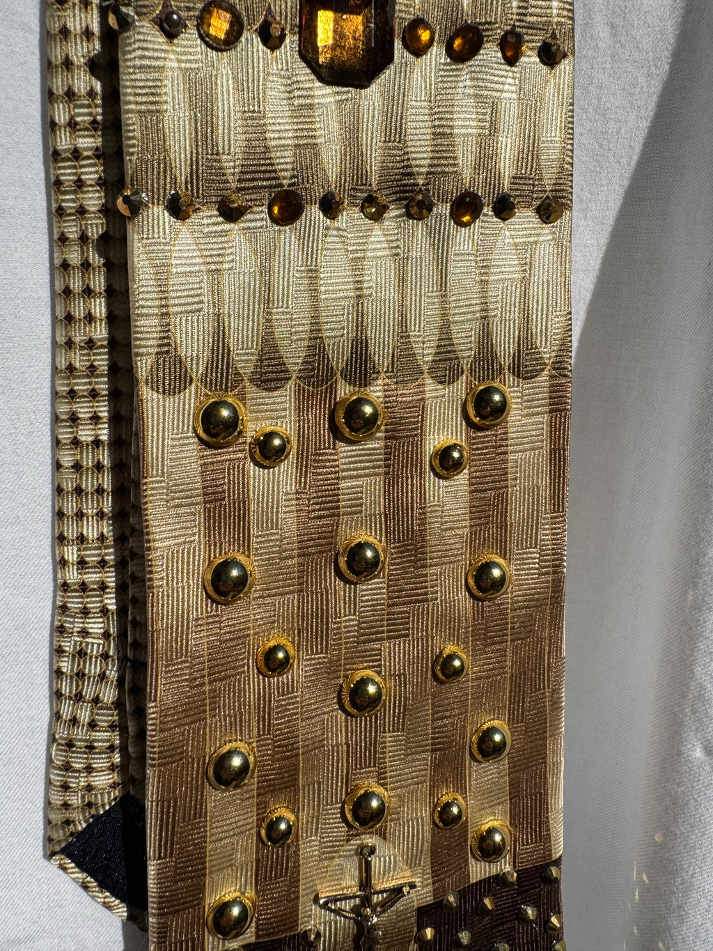 Tri Tone Brown Crucifixion Jesus Christ High Class Royalty Church Tie