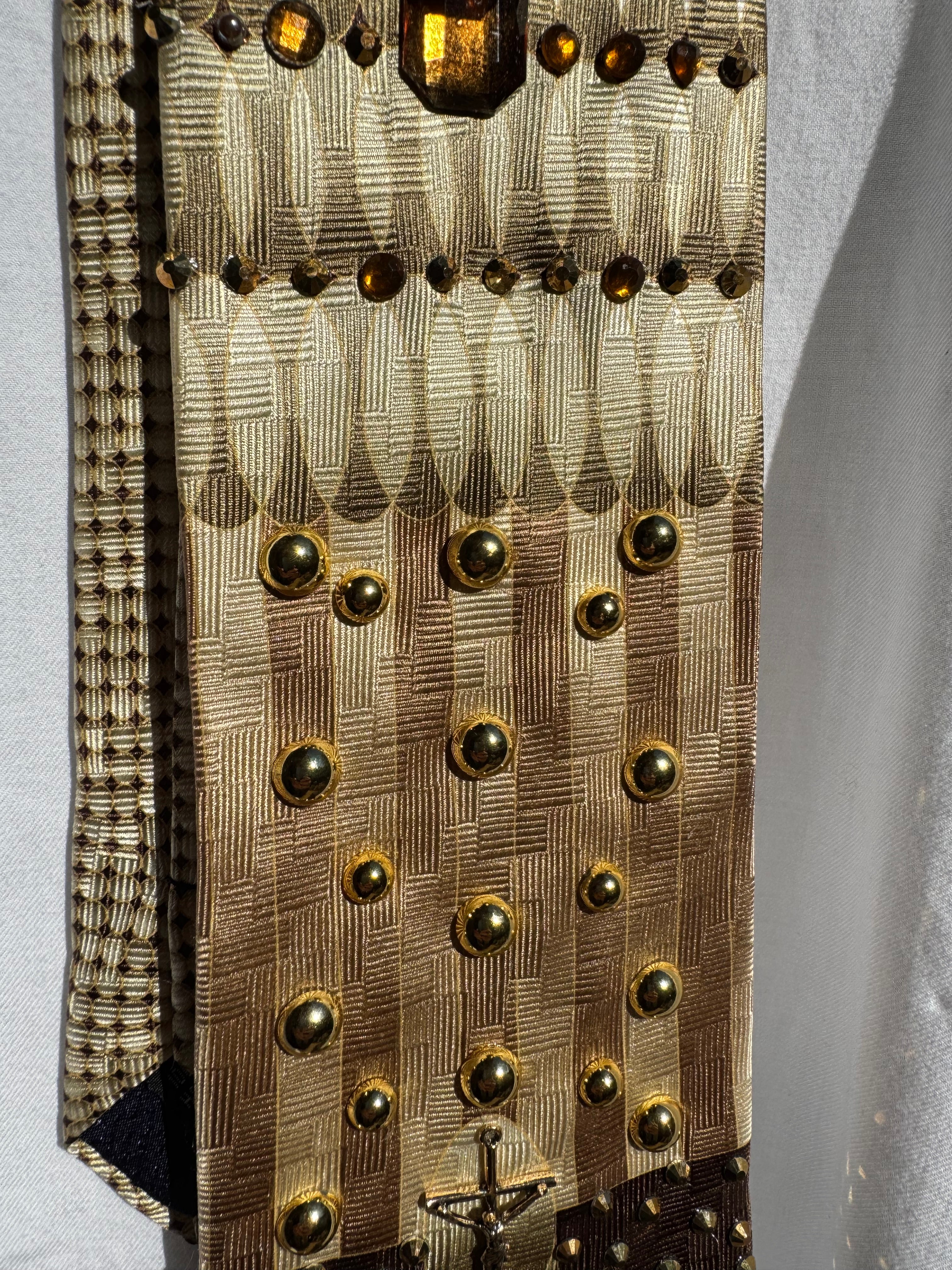 Tri Tone Brown Crucifixion Jesus Christ High Class Royalty Church Tie