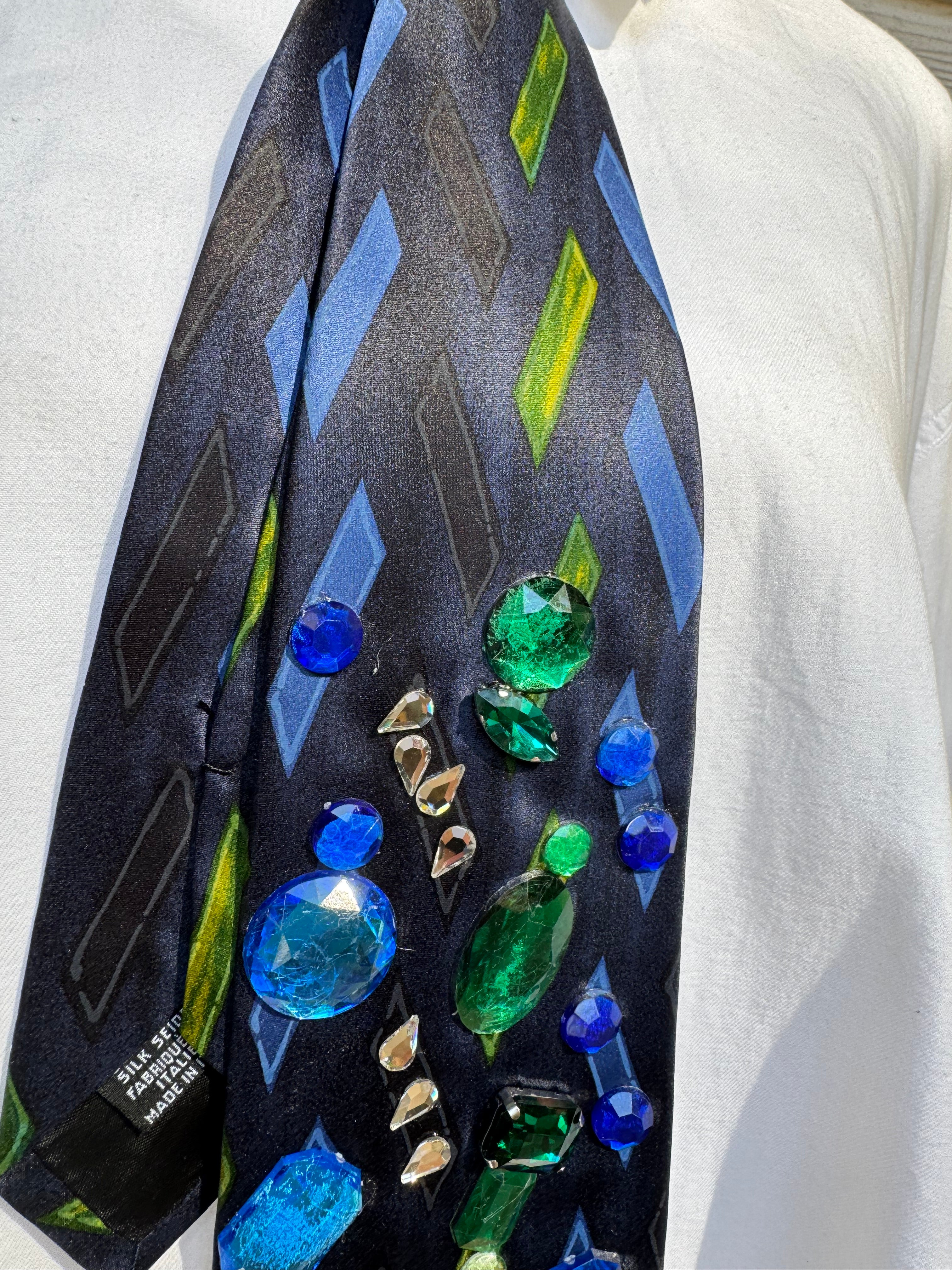 Navy Blue and Green Futuristic Royalty Tie