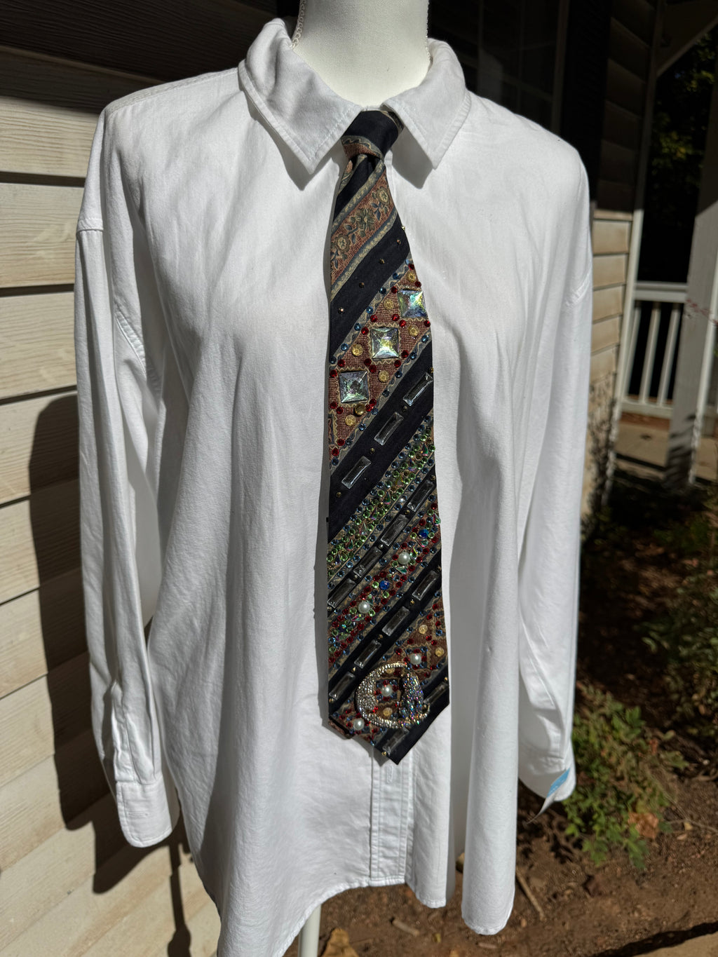 Navy Blue And Red Striped Aztec Cat on Moon Royalty Tie