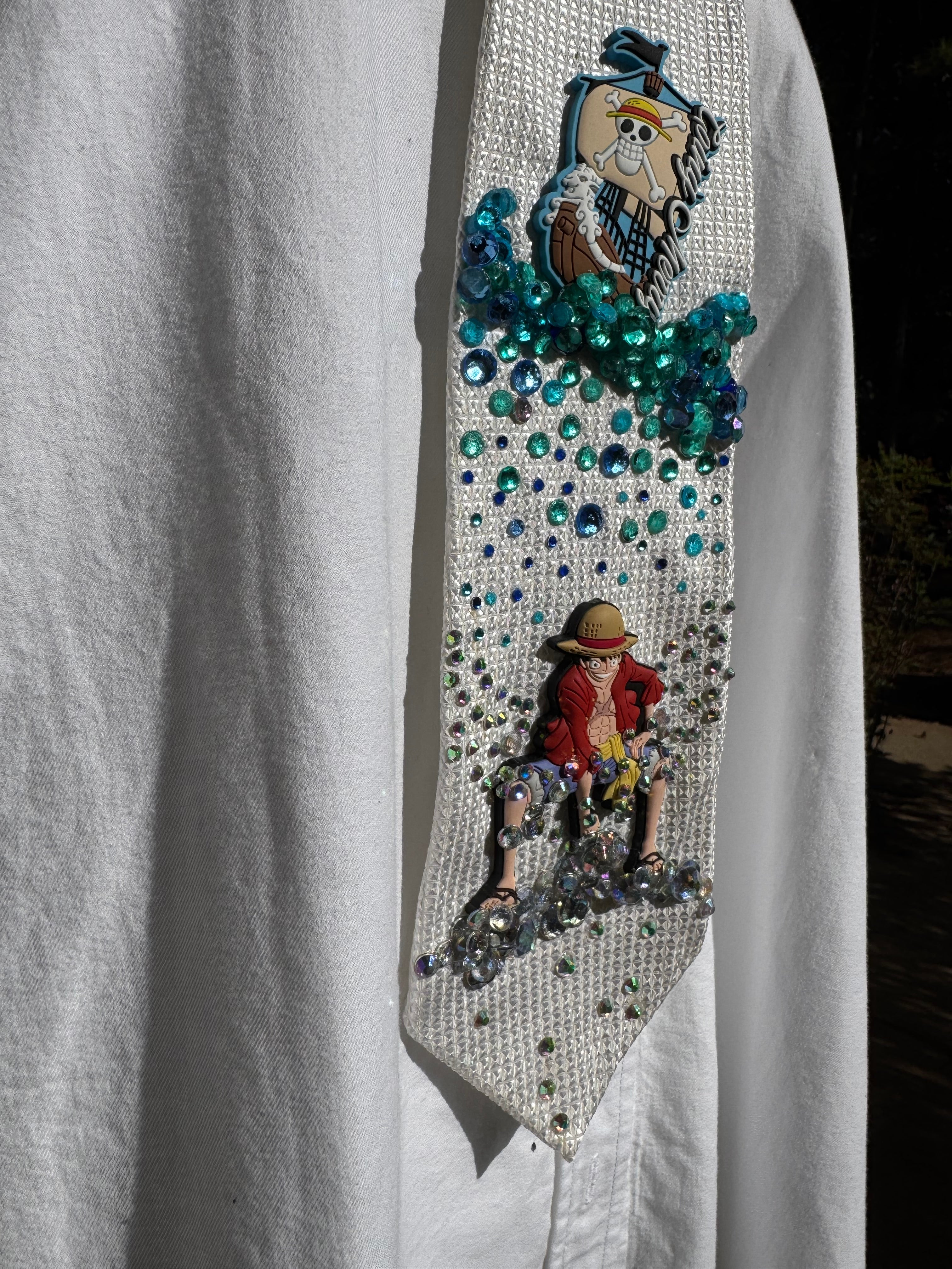 White Luffy Punching Rock Under Merry Ship One Piece Anime Tie