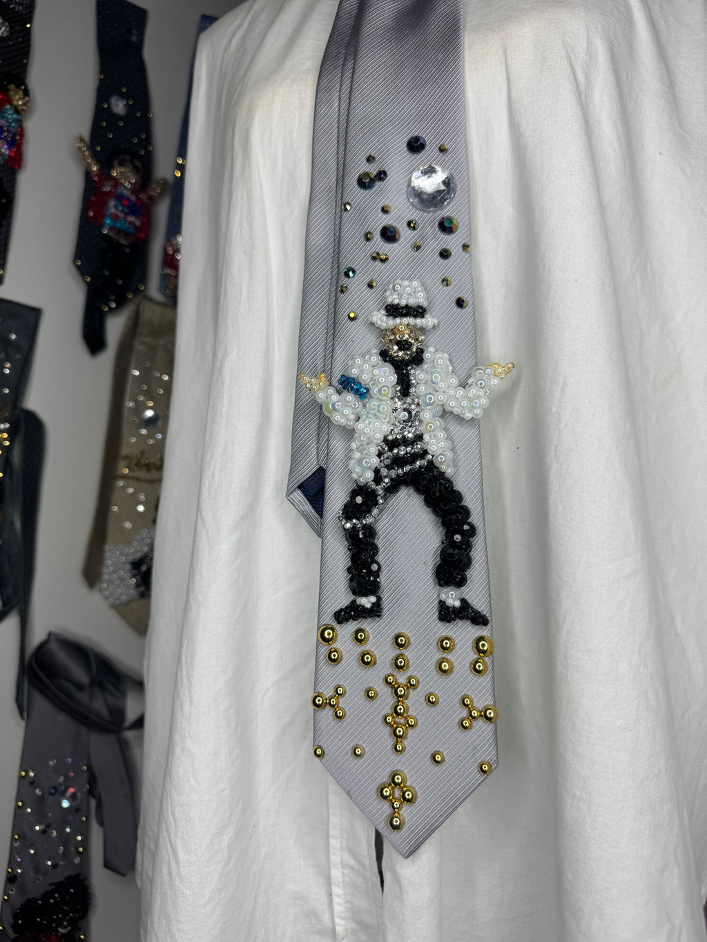 Grey Michael Jackson Hitting Egyptian Pose Walk To Smooth Criminal Wembly Concert 1988 Tie