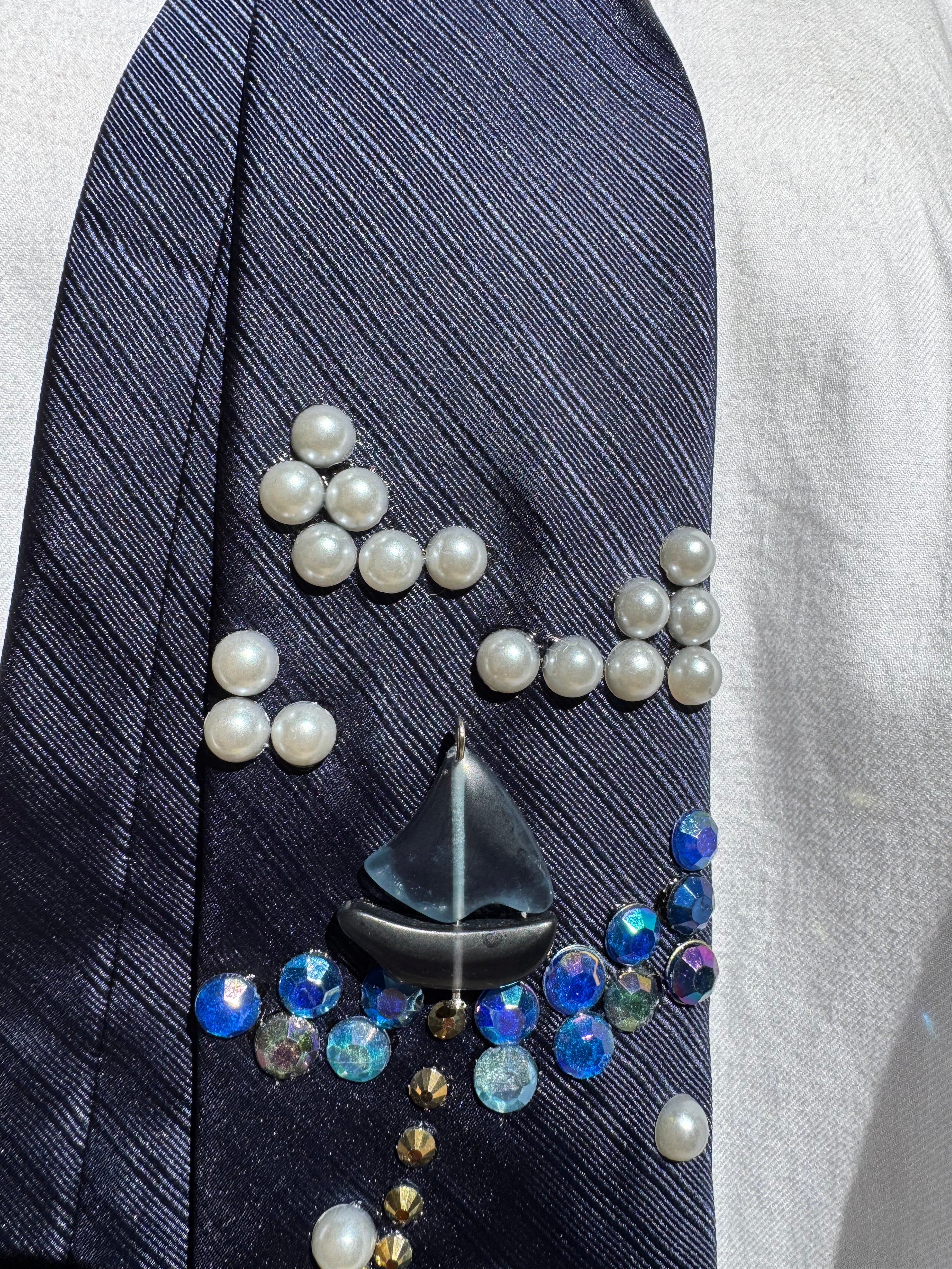 Navy Blue Anchored Jackpot Nautical Royalty Tie